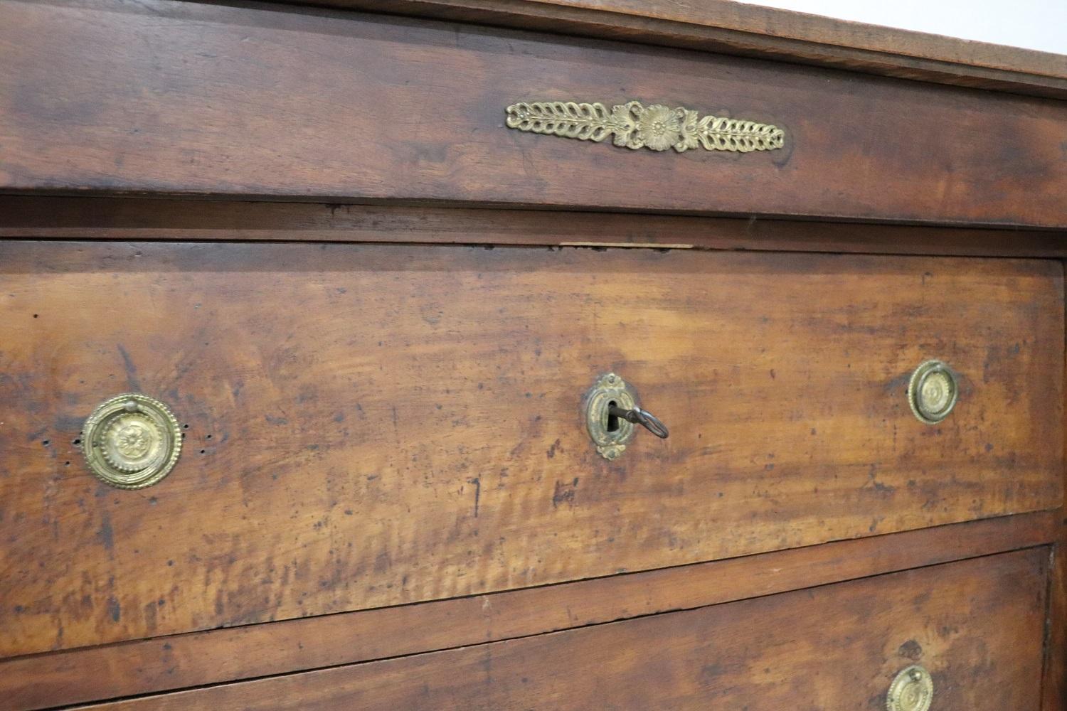 Inlay 19th Century Empire Solid Walnut Commode or Chest of Drawers