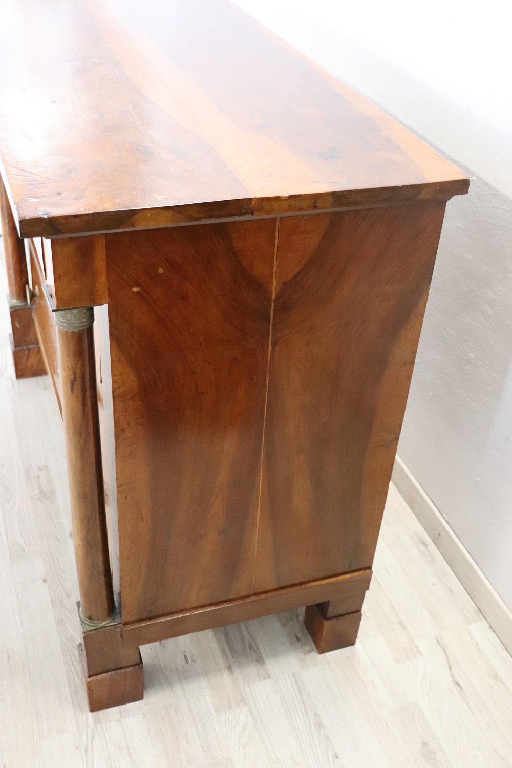 19th Century Empire Solid Walnut Commode or Chest of Drawers In Good Condition For Sale In Casale Monferrato, IT