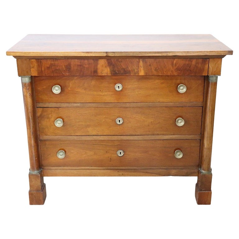 19th Century Empire Solid Walnut Commode or Chest of Drawers For Sale