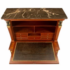 19th Century Empire St. Mahogany, Ormolu, Bronze & Fruitwood Secretary