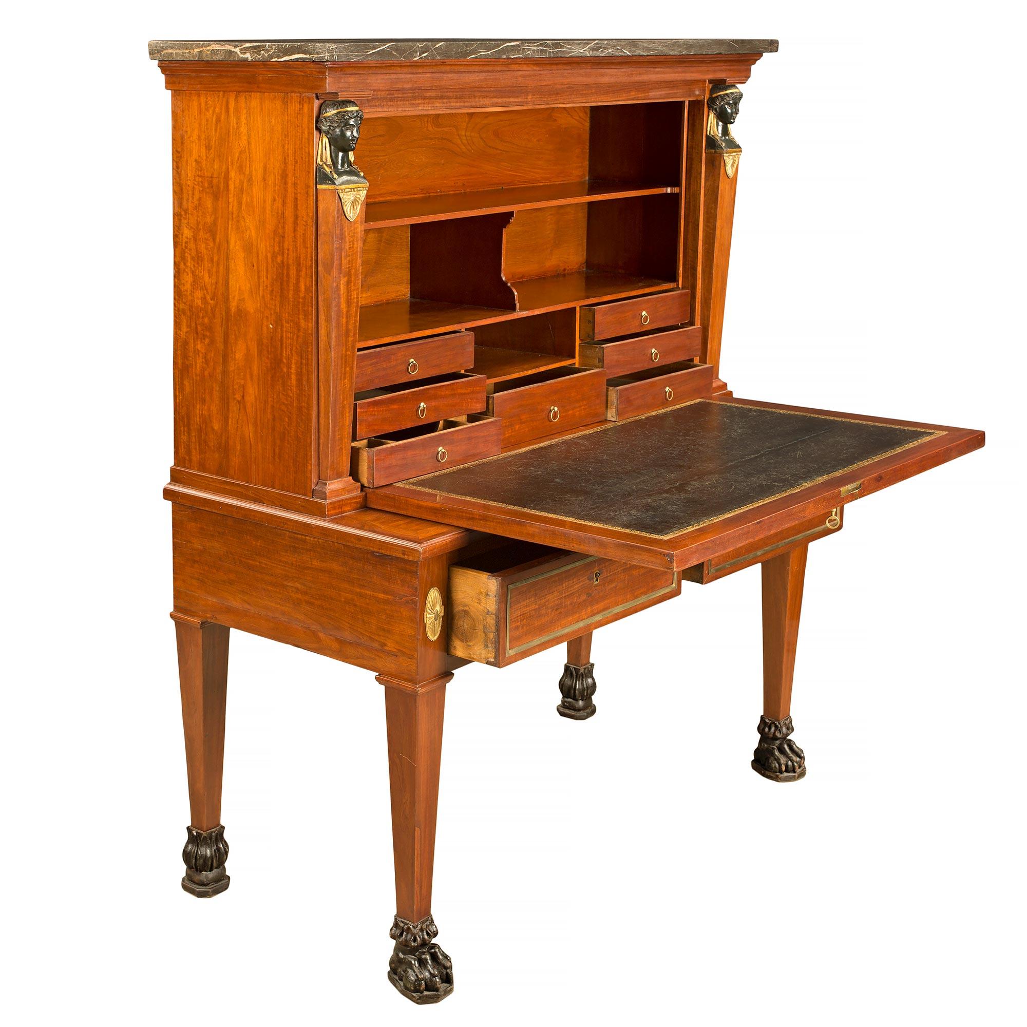 19th Century Empire St. Mahogany, Ormolu, Bronze & Fruitwood Secretary In Good Condition For Sale In West Palm Beach, FL