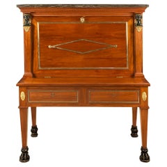 19th Century Empire St. Mahogany, Ormolu, Bronze & Fruitwood Secretary