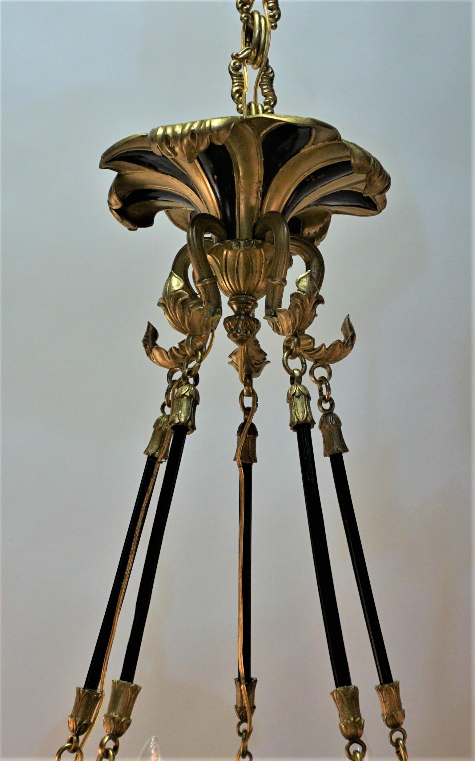 Lacquered 19th Century Empire Style Bronze Chandelier