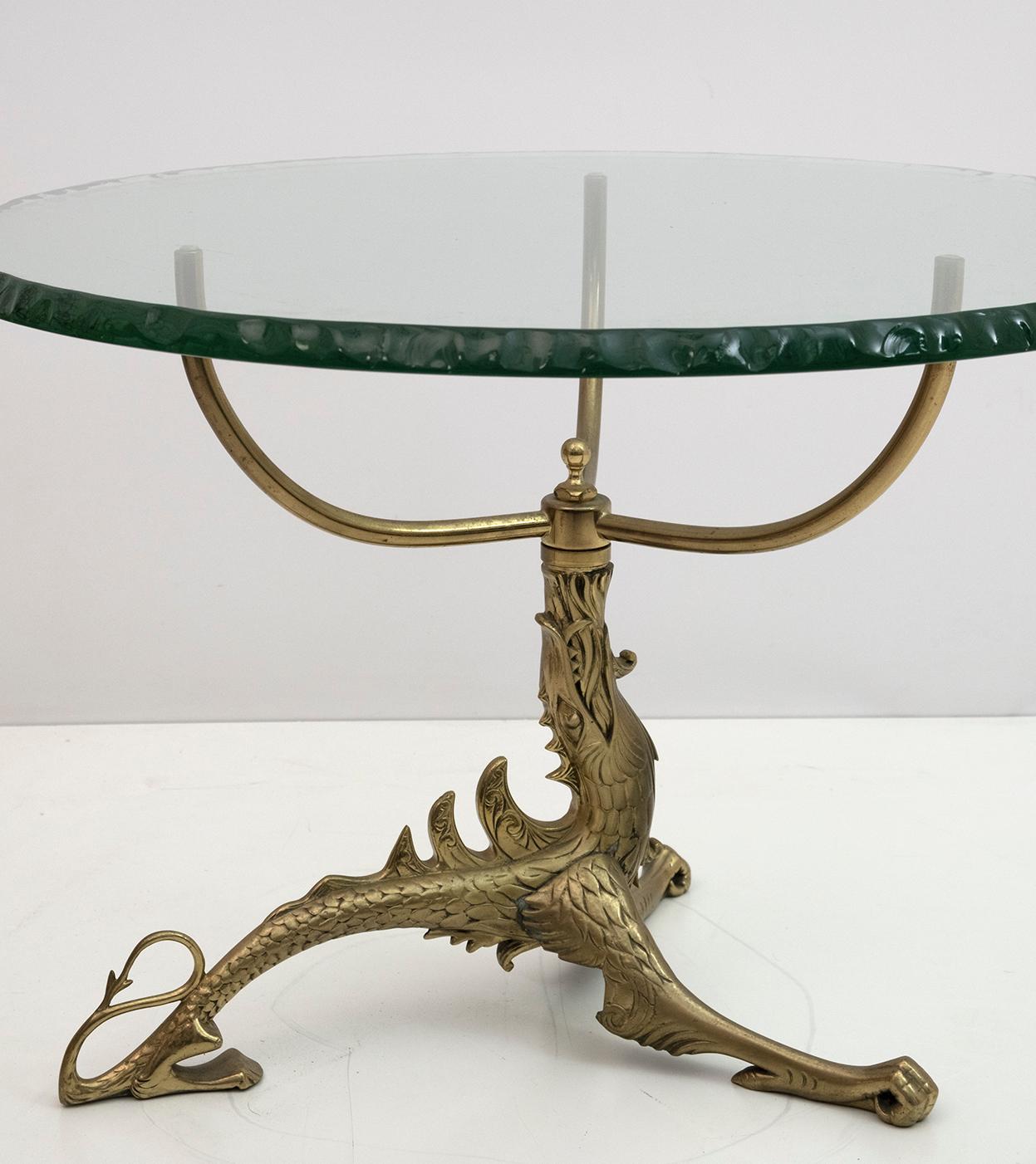 French 19th Century Empire Style, Bronze Dragon with Thick Glass Top Coffee Table