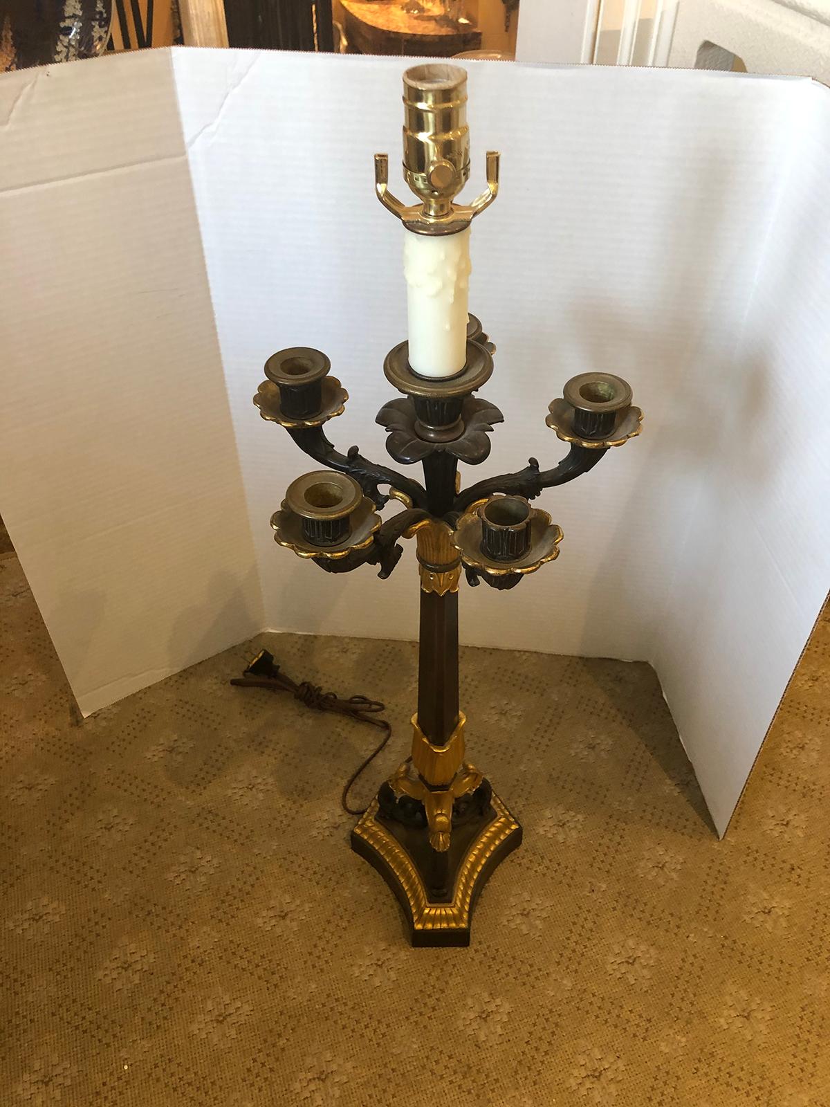 19th Century Empire Style Bronze Five-Arm Candelabra as Lamp For Sale 10