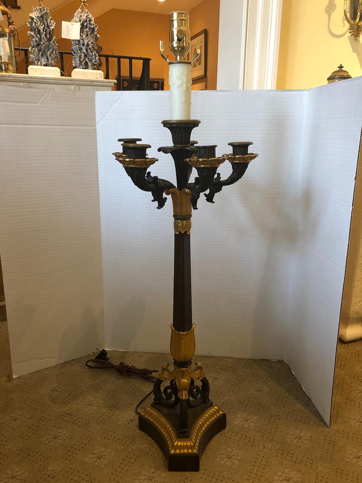 19th century Empire style bronze five-arm candelabra as lamp
New wiring.