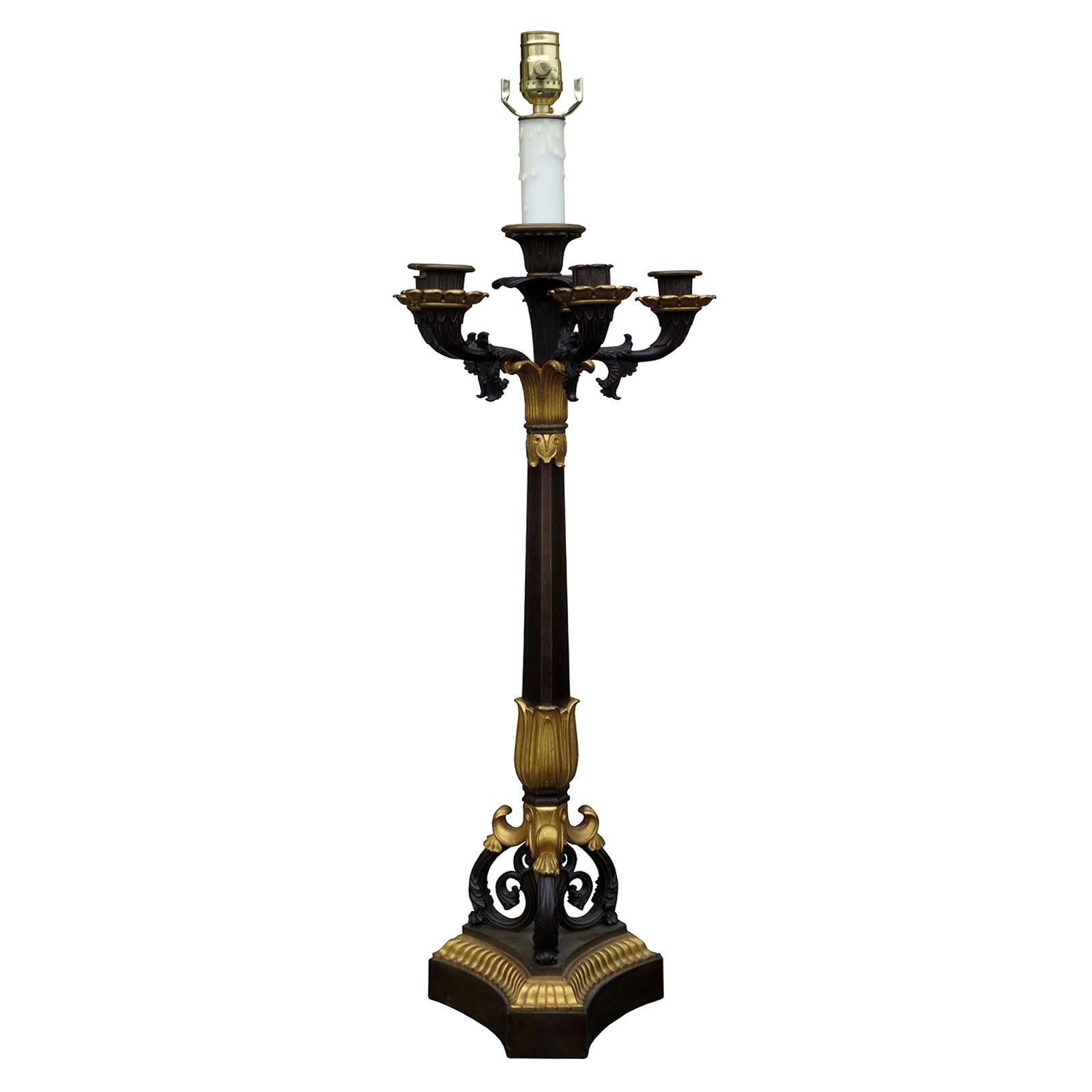 19th Century Empire Style Bronze Five-Arm Candelabra as Lamp For Sale