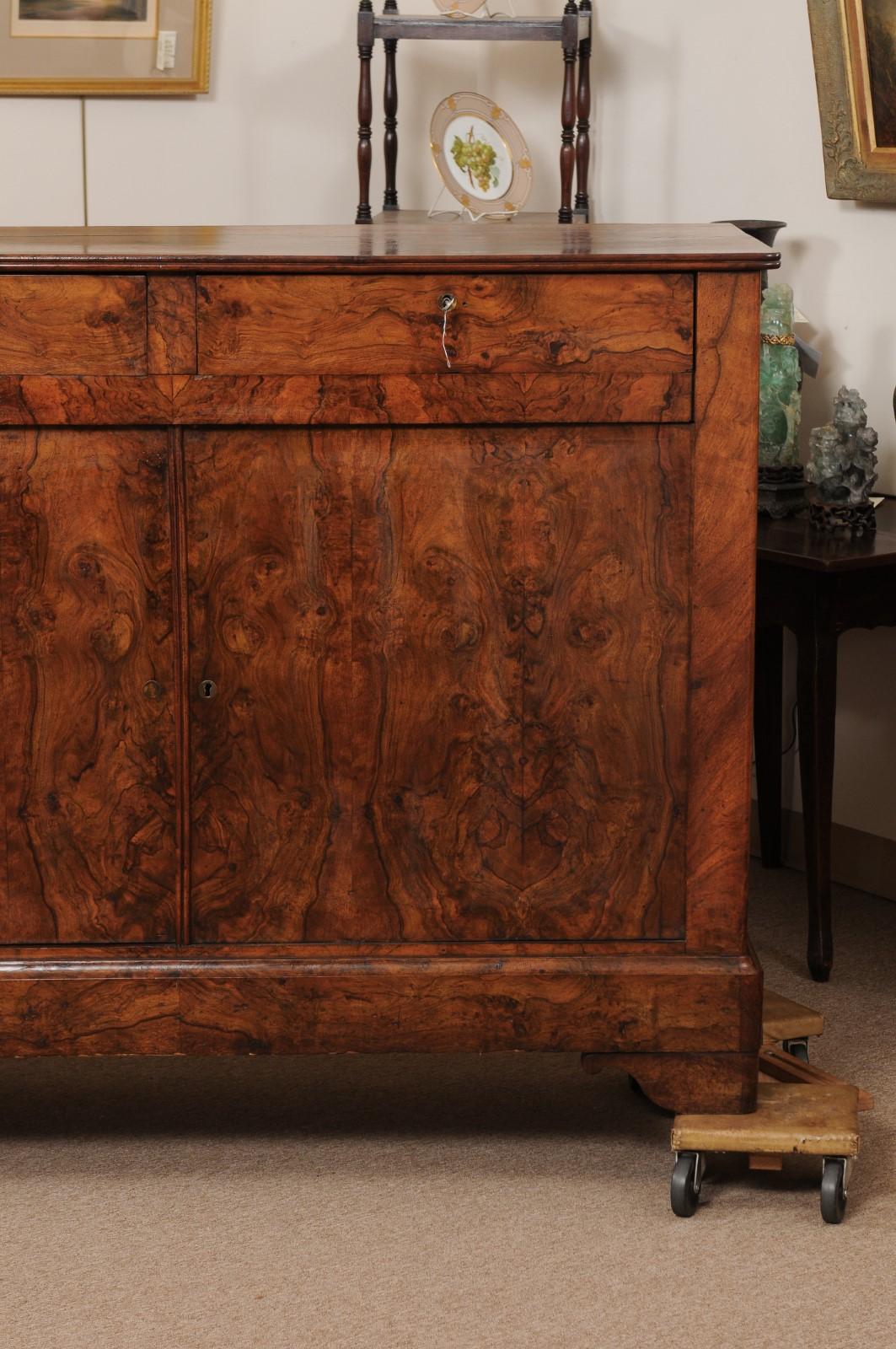 19th Century Empire Style Burled Walnut Buffet, France ca 1880 For Sale 7