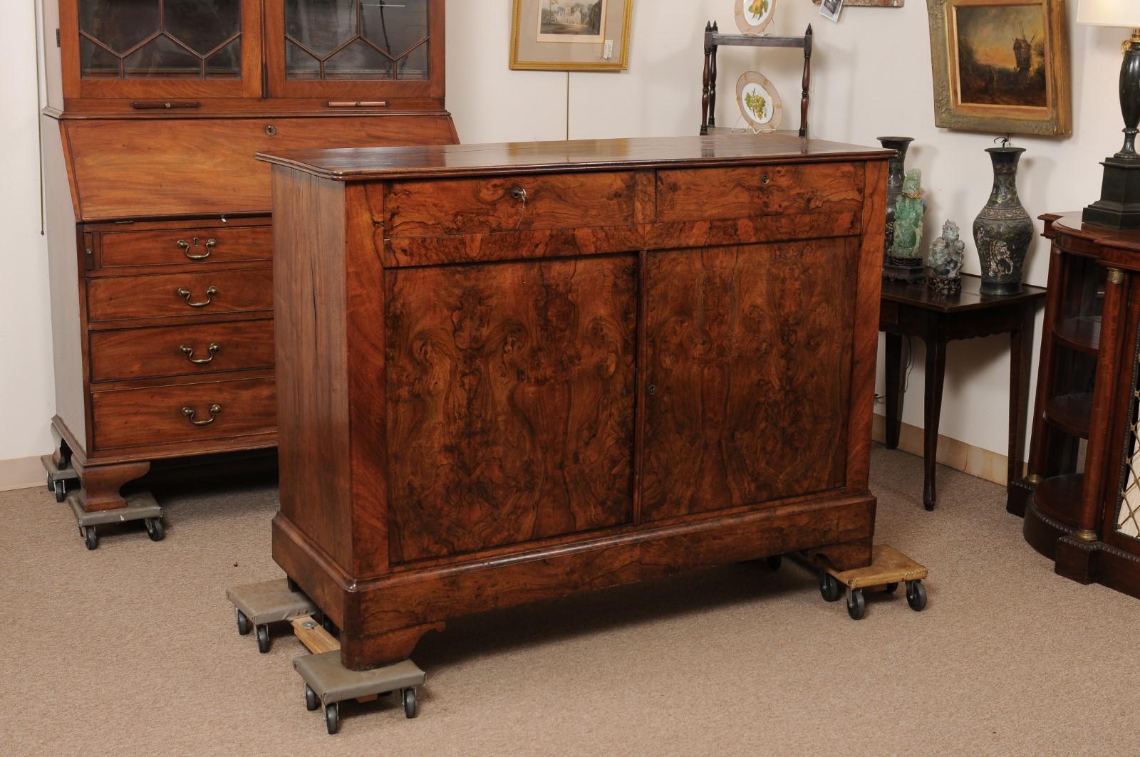 19th Century Empire Style Burled Walnut Buffet, France ca 1880 For Sale 8