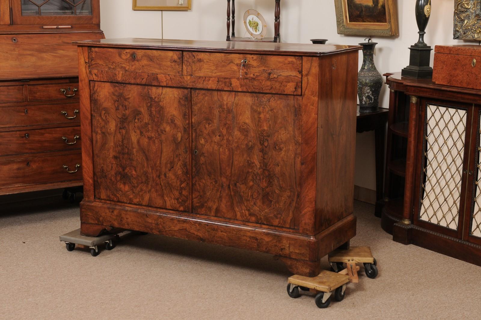 19th Century Empire Style Burled Walnut Buffet, France ca 1880 For Sale 3