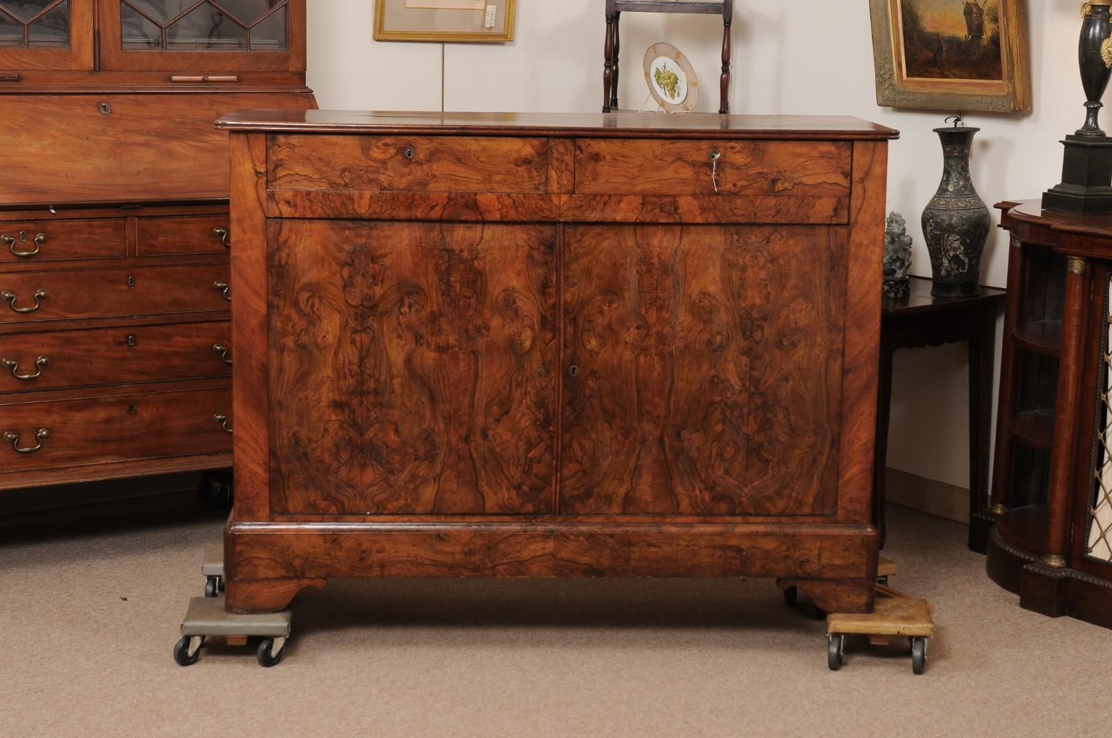 19th Century Empire Style Burled Walnut Buffet, France ca 1880 For Sale 4