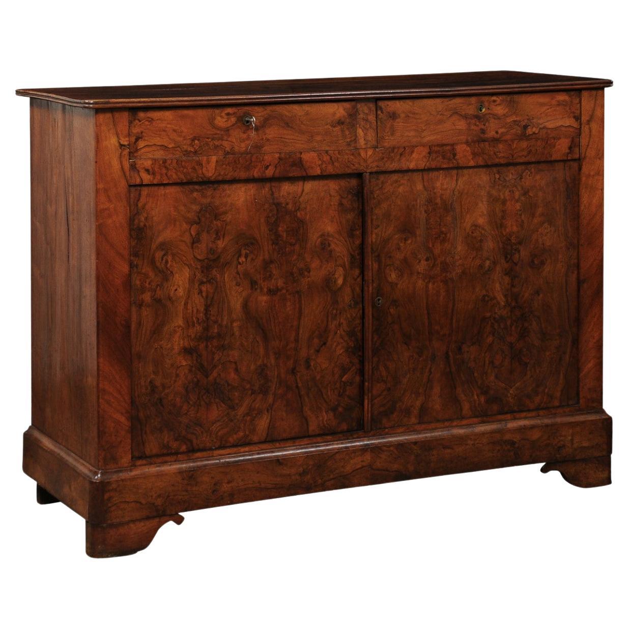19th Century Empire Style Burled Walnut Buffet, France ca 1880 For Sale