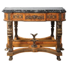 Table console de style Empire du 19ème siècle - Montures en bronze doré - Plateau en marbre noir