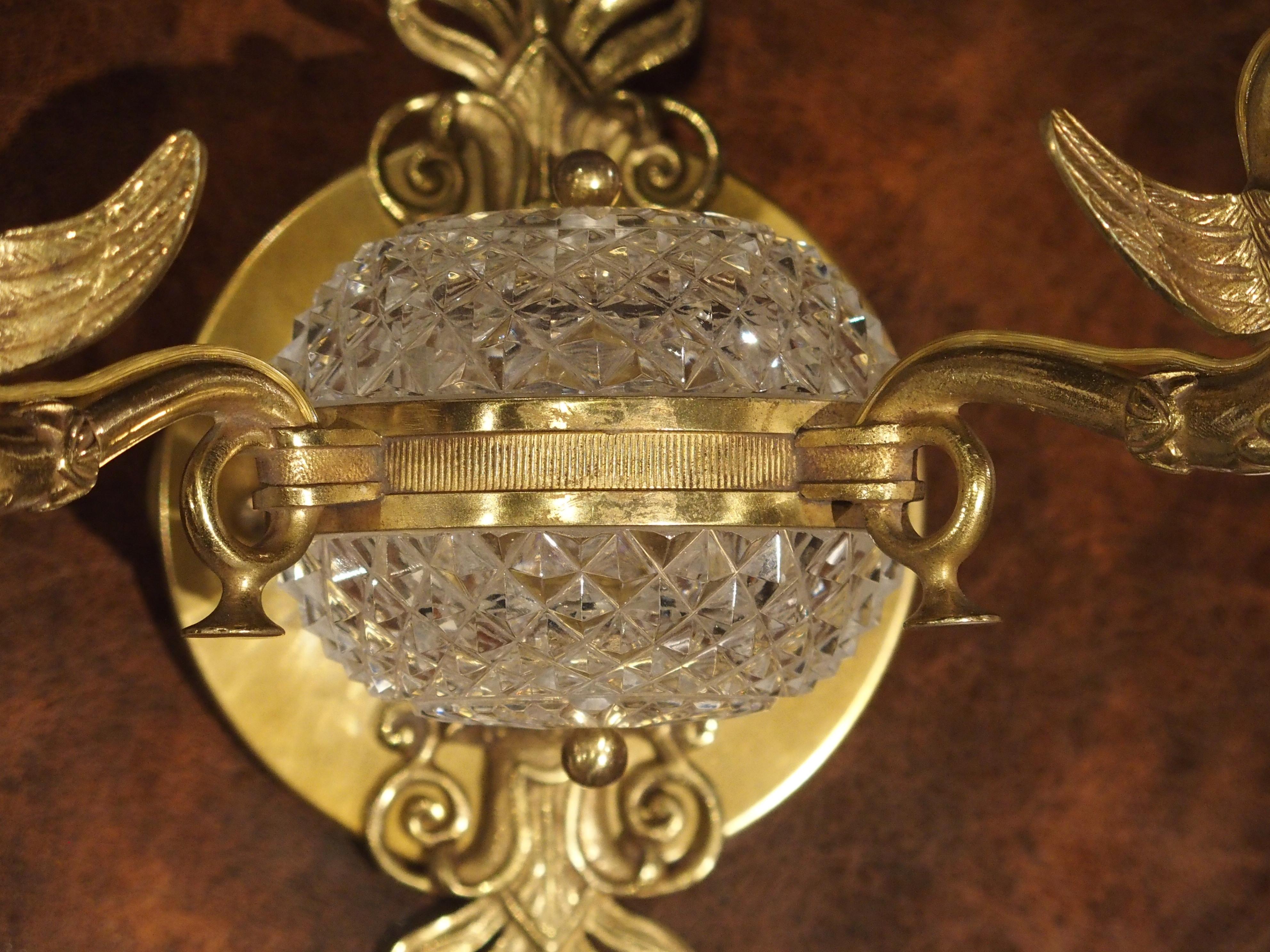 19th Century Empire Style Crystal and Bronze Swan Sconce from France 6