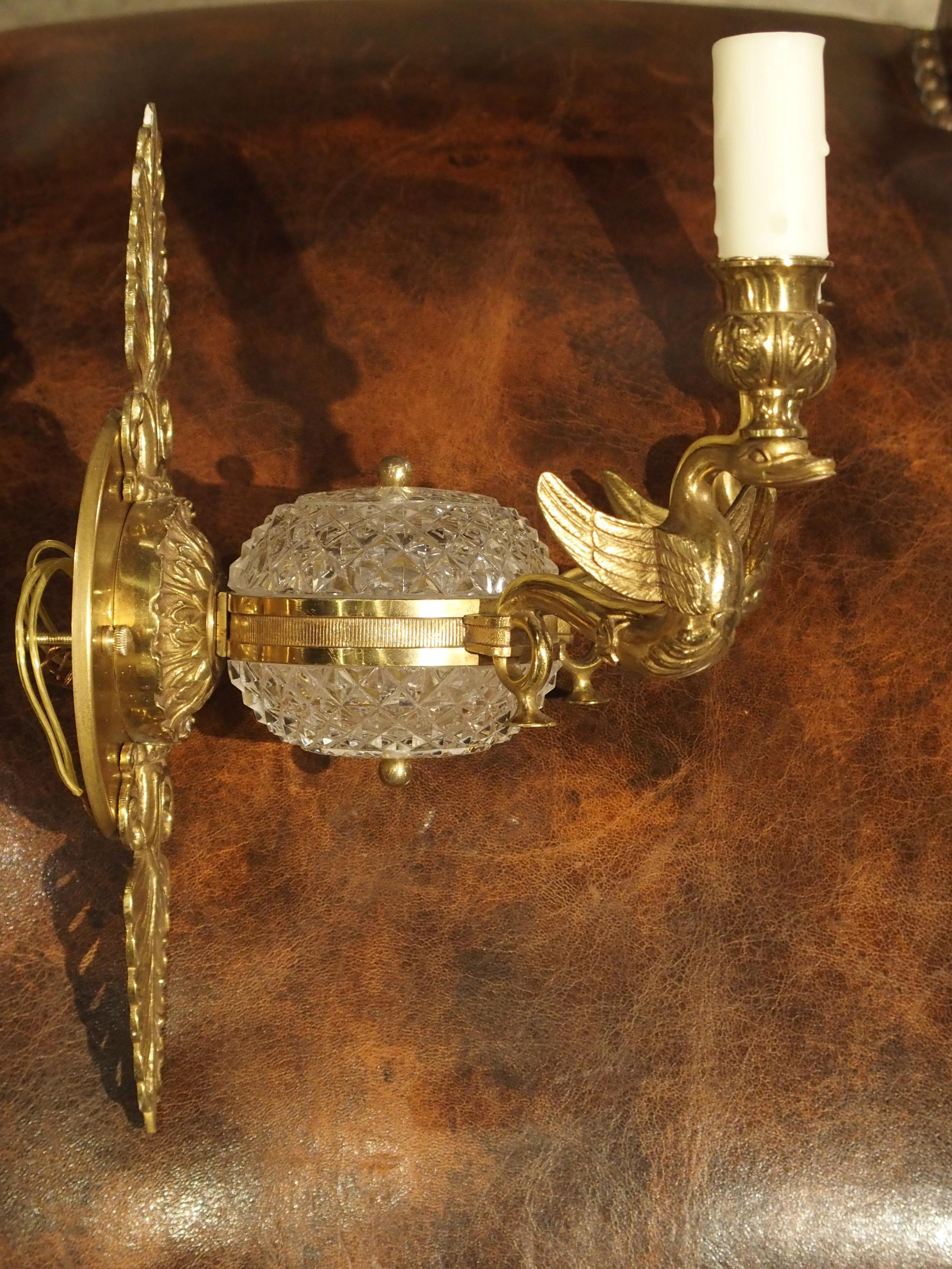19th Century Empire Style Crystal and Bronze Swan Sconce from France 7
