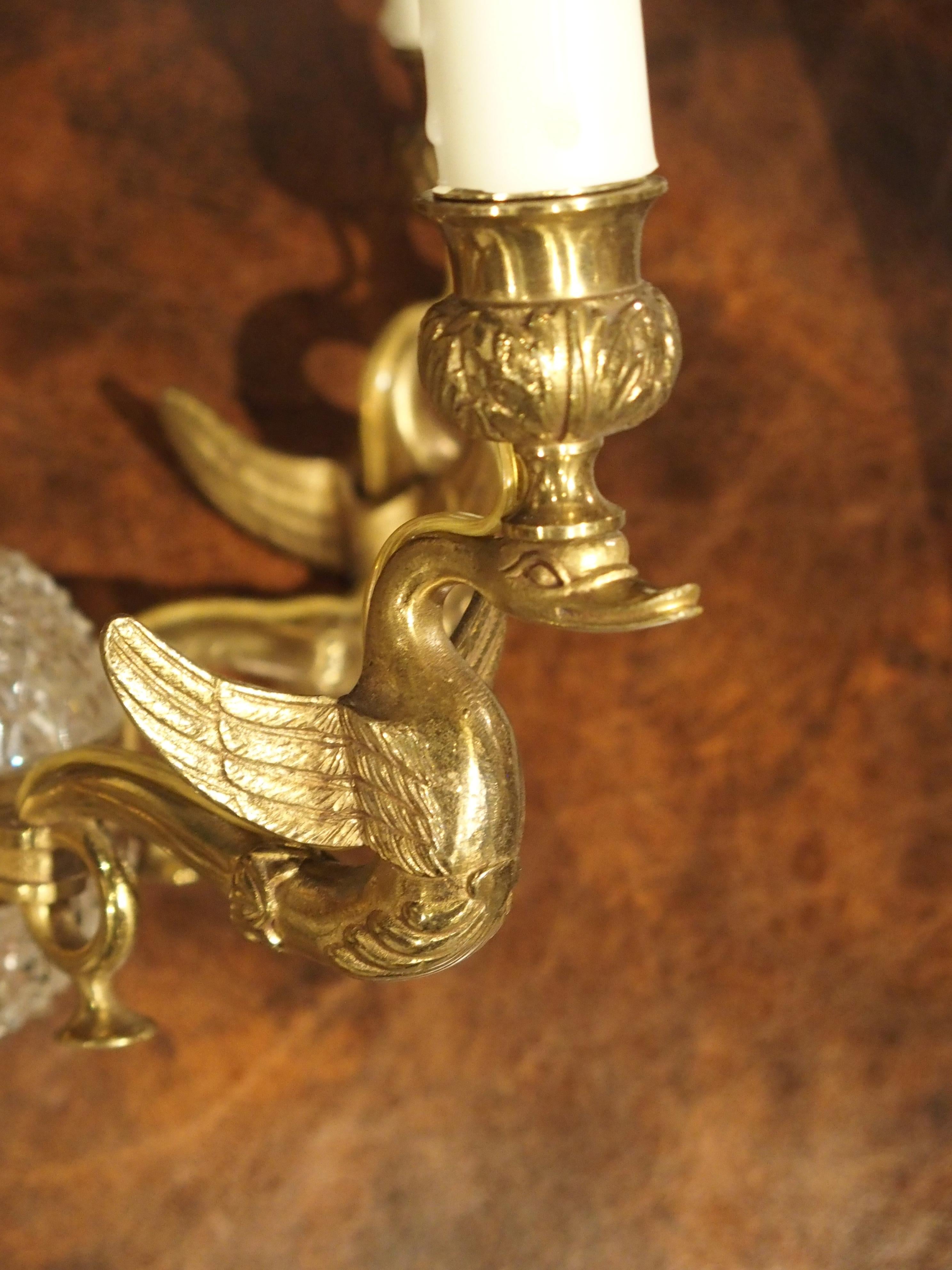 19th Century Empire Style Crystal and Bronze Swan Sconce from France 8