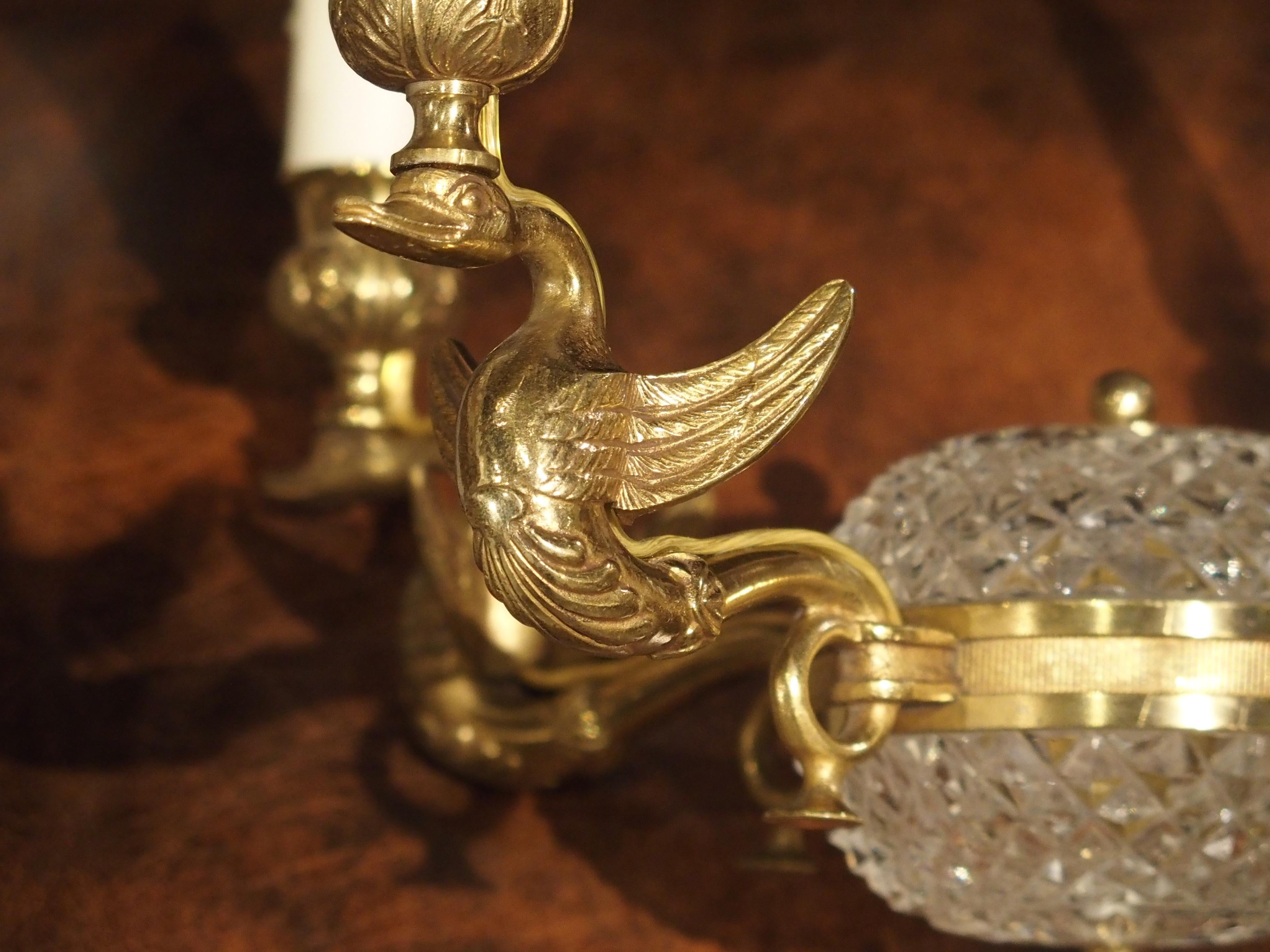 19th Century Empire Style Crystal and Bronze Swan Sconce from France 1