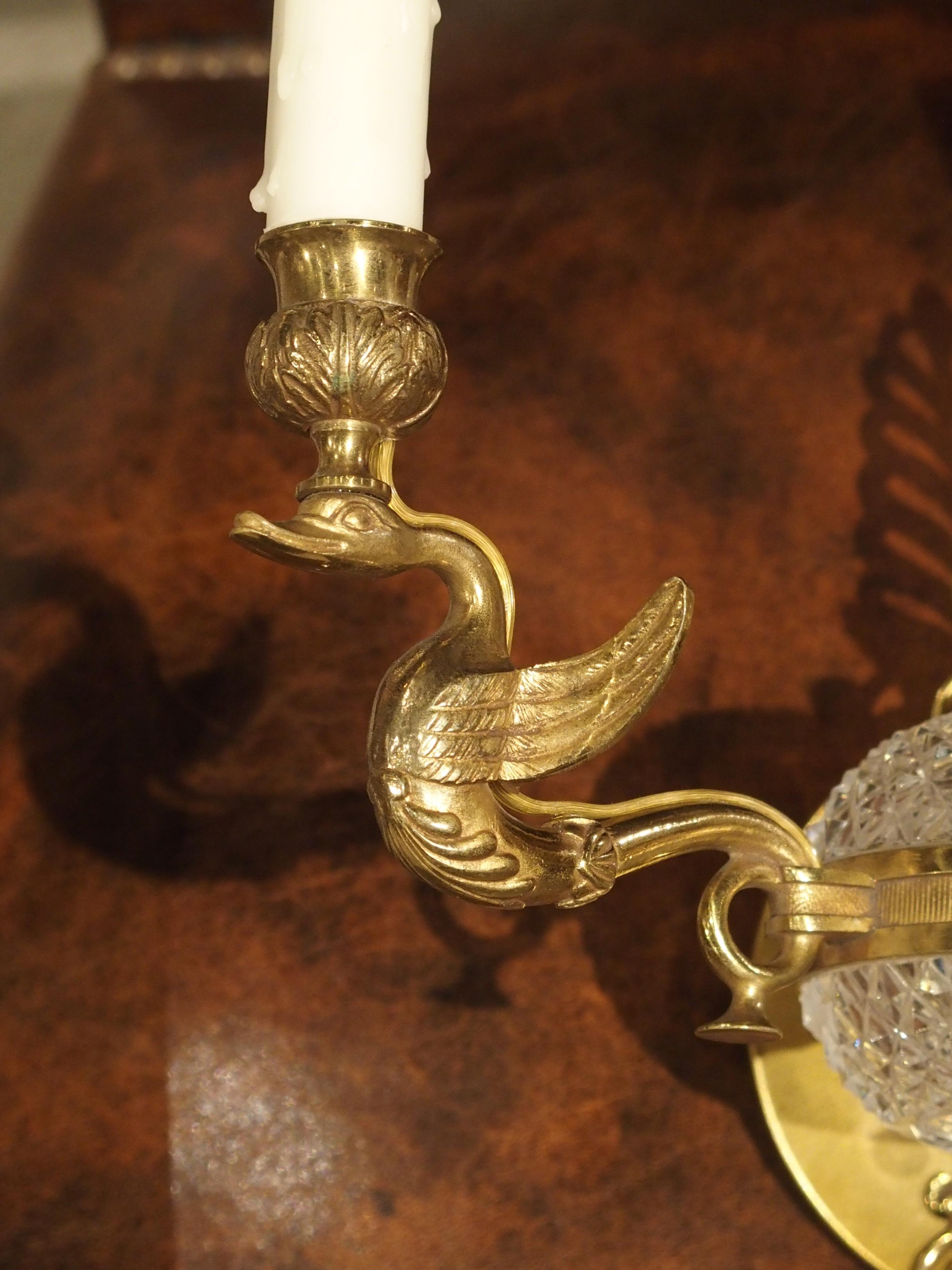 19th Century Empire Style Crystal and Bronze Swan Sconce from France 4