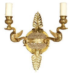 19th Century Empire Style Crystal and Bronze Swan Sconce from France