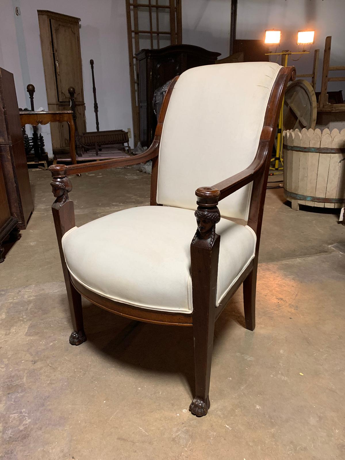 Wood 19th Century Empire Style Fruitwood Armchair