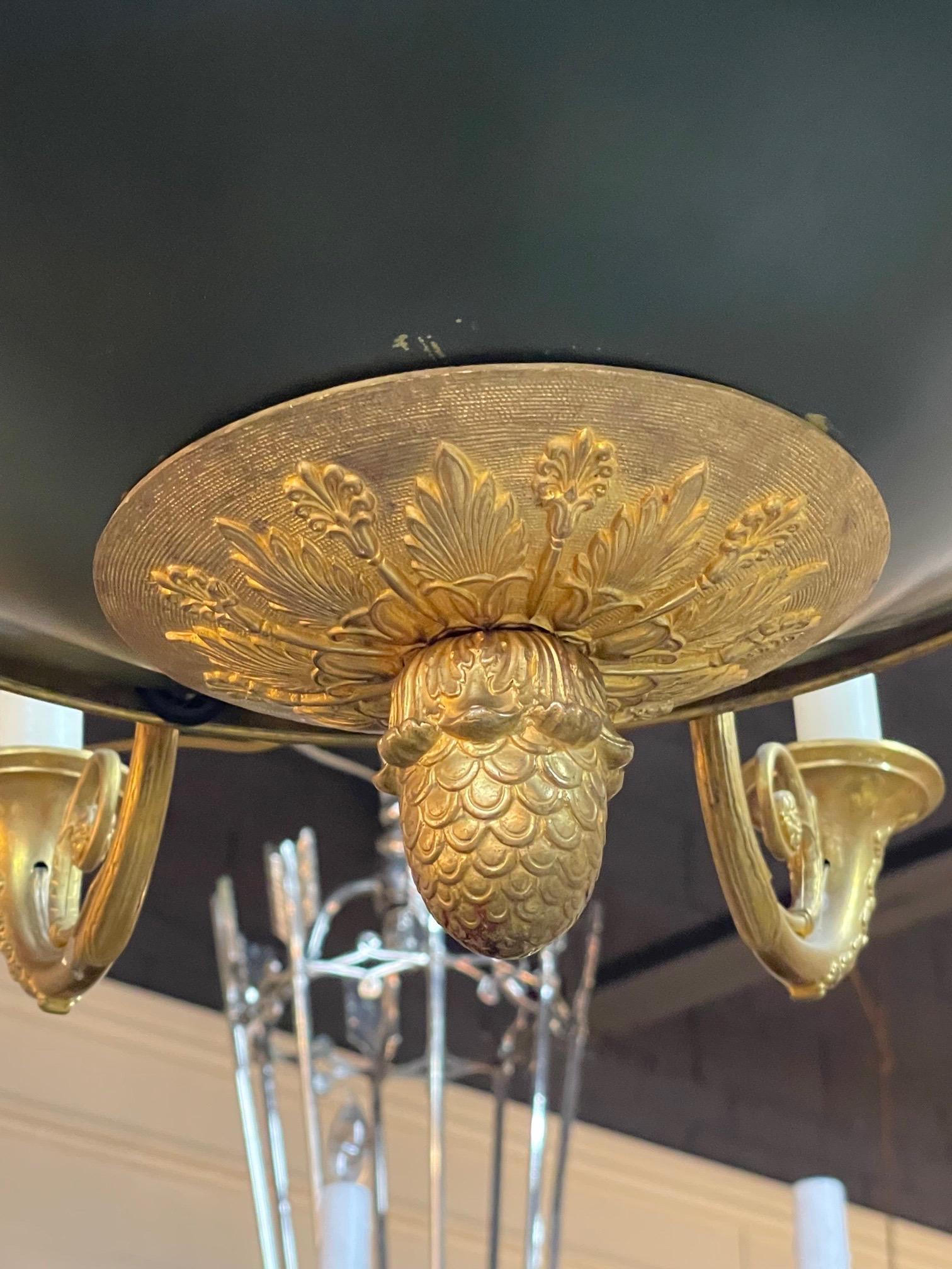 19th Century Empire Style Gilt Bronze 8 Light Chandelier In Good Condition In Dallas, TX