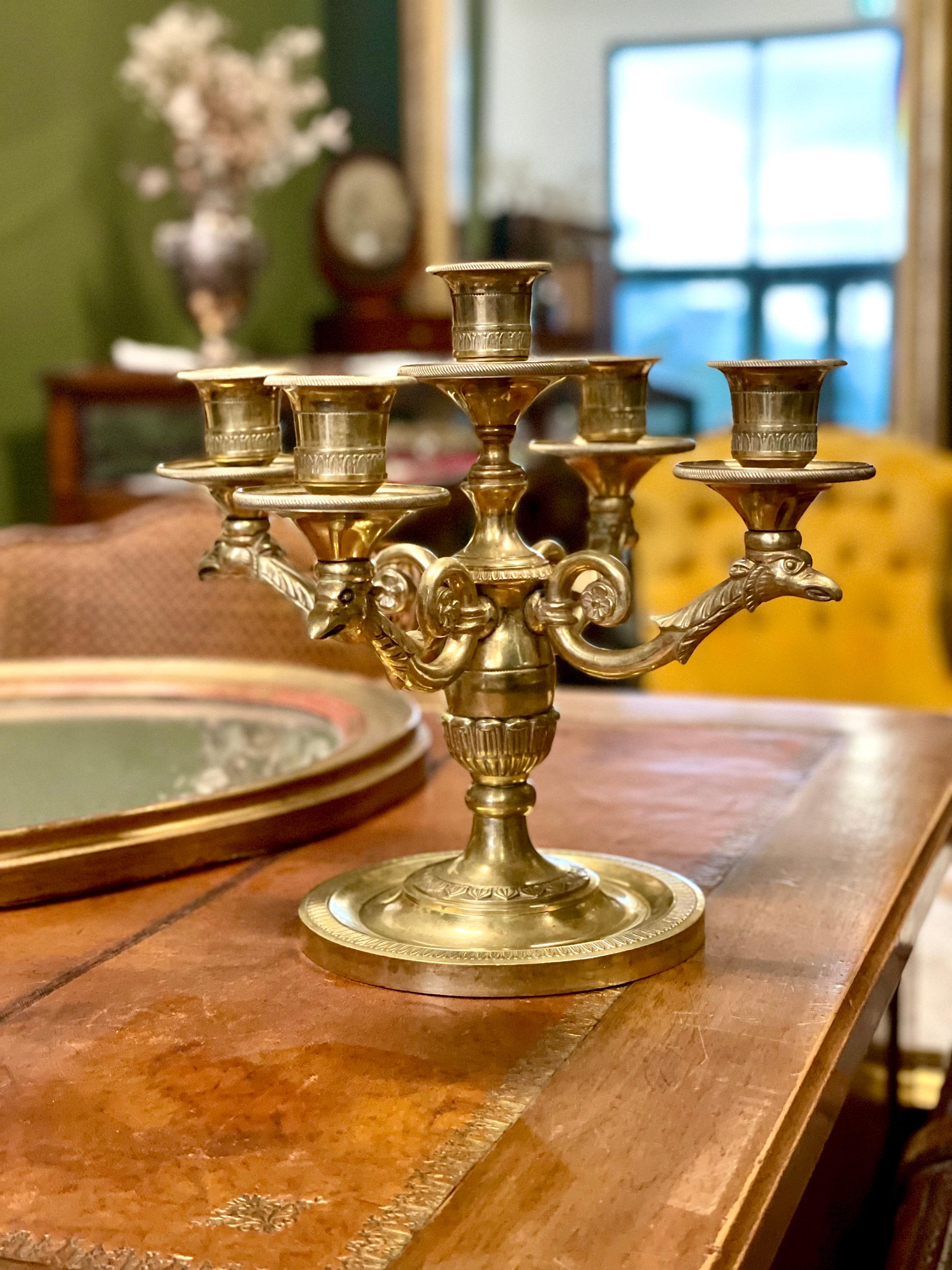 Candelabro in bronzo dorato stile Impero del XIX secolo in vendita 6