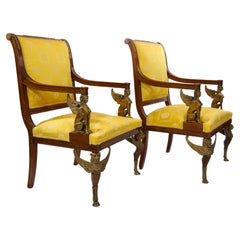 19th Century Empire Style Gilt Bronze Mounted Pair Armchair