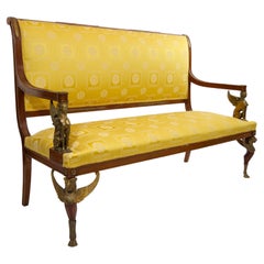 19th Century Empire Style Gilt Bronze Mounted Settee / Sofa