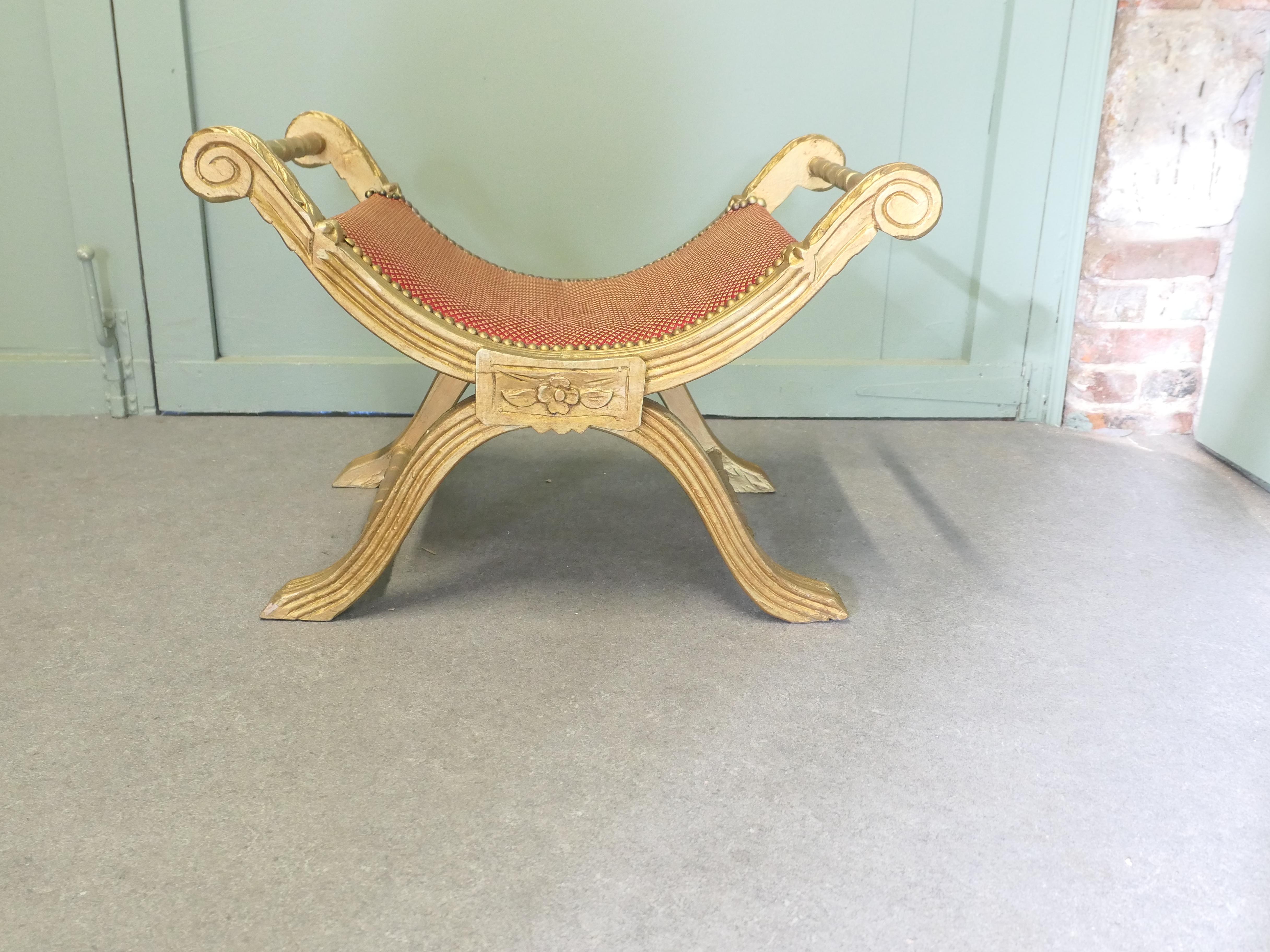 French Provincial 19th Century Empire Style Gilt X Frame Stool For Sale