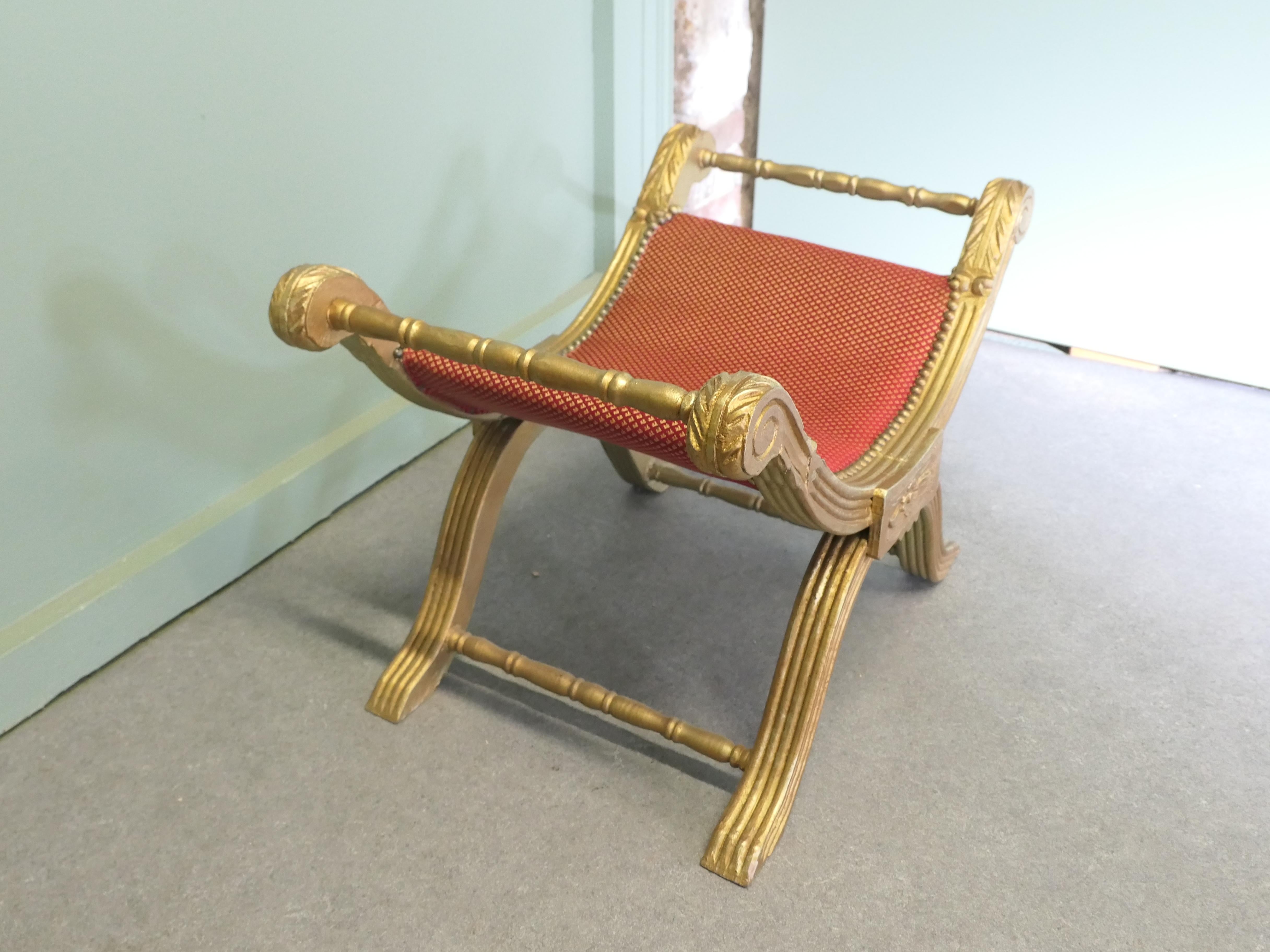 19th Century Empire Style Gilt X Frame Stool In Good Condition For Sale In Godshill, Isle of Wight