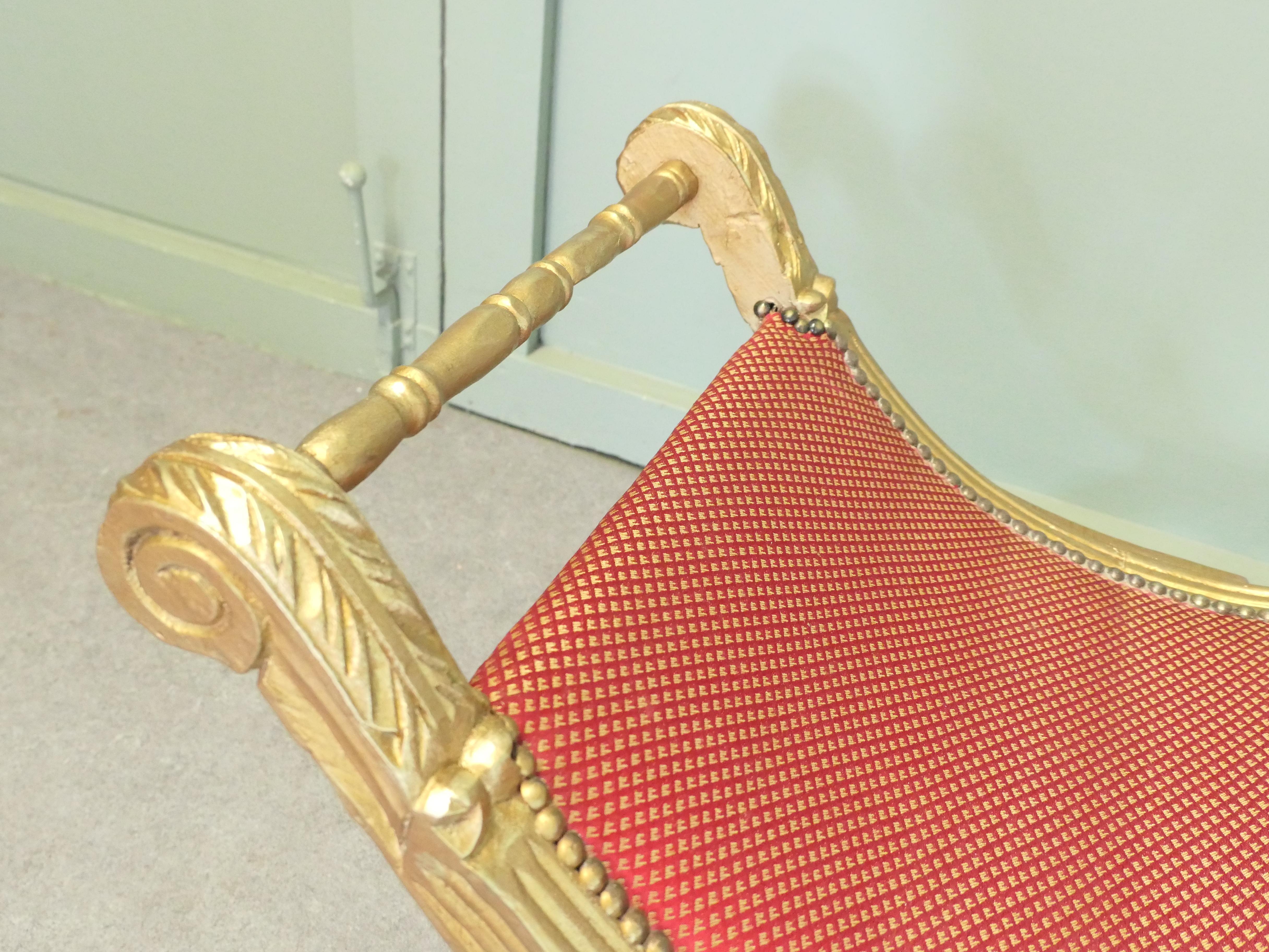 Giltwood 19th Century Empire Style Gilt X Frame Stool For Sale