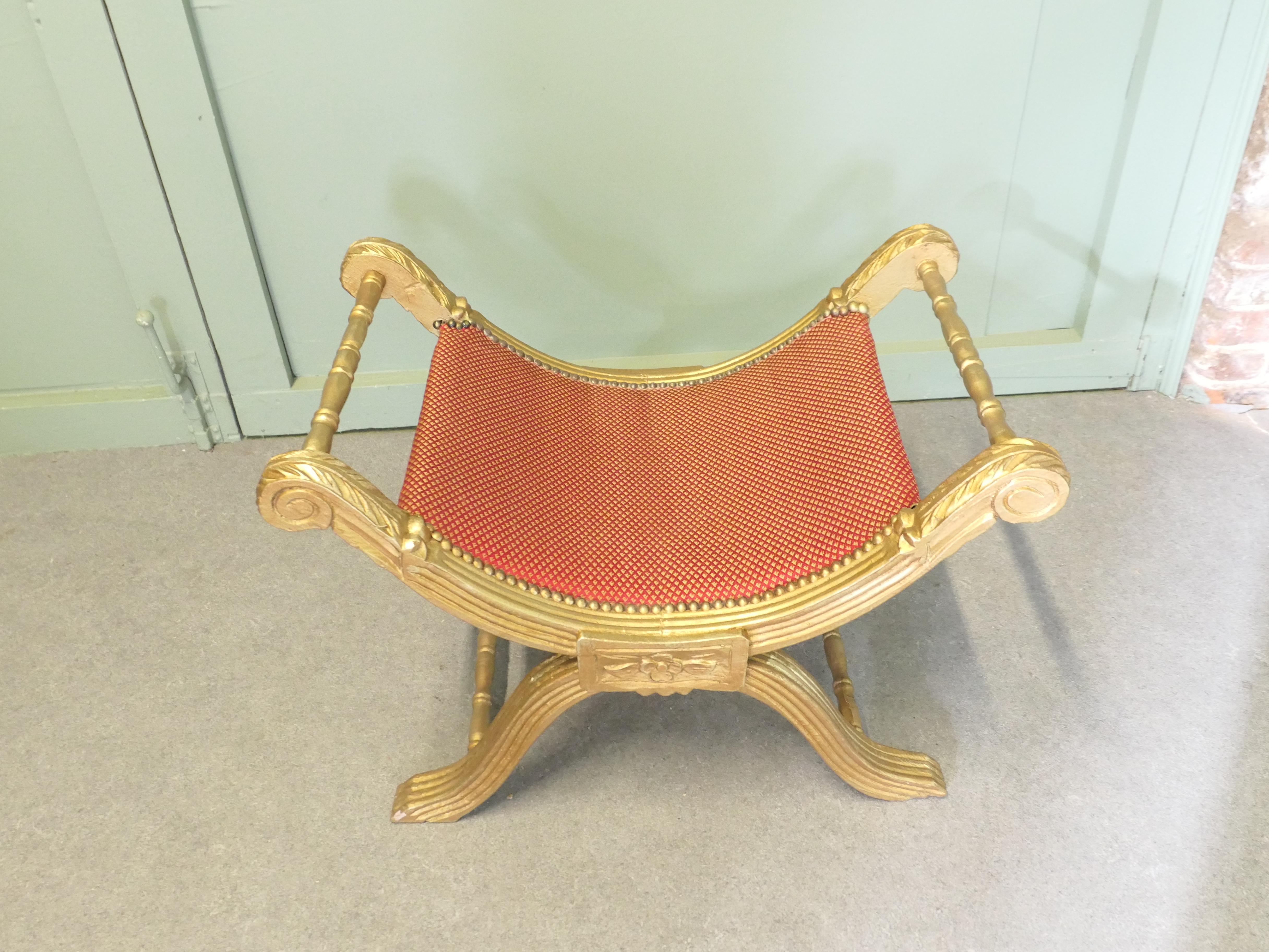 19th Century Empire Style Gilt X Frame Stool For Sale 1