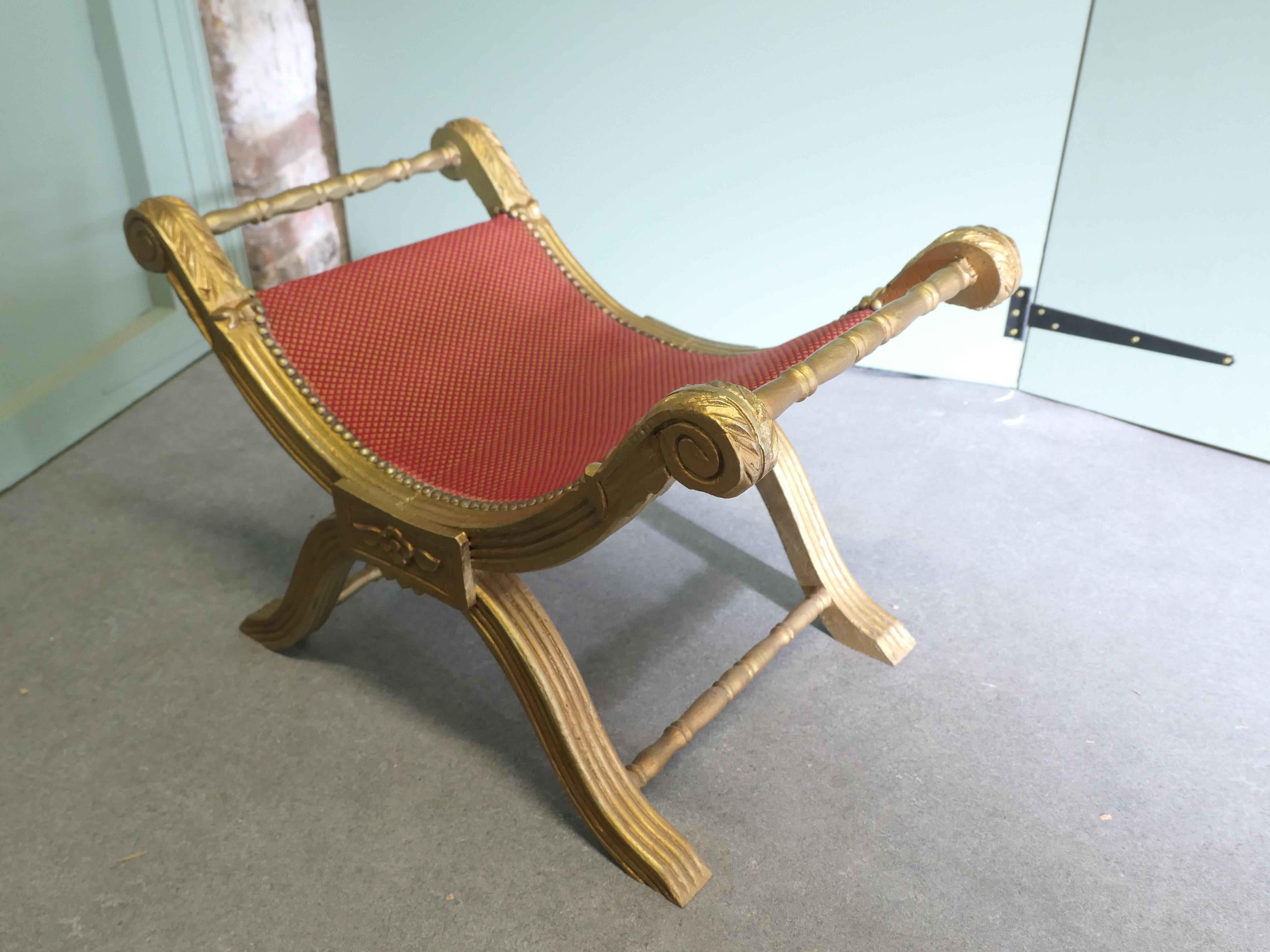 19th Century Empire Style Gilt X Frame Stool For Sale 2