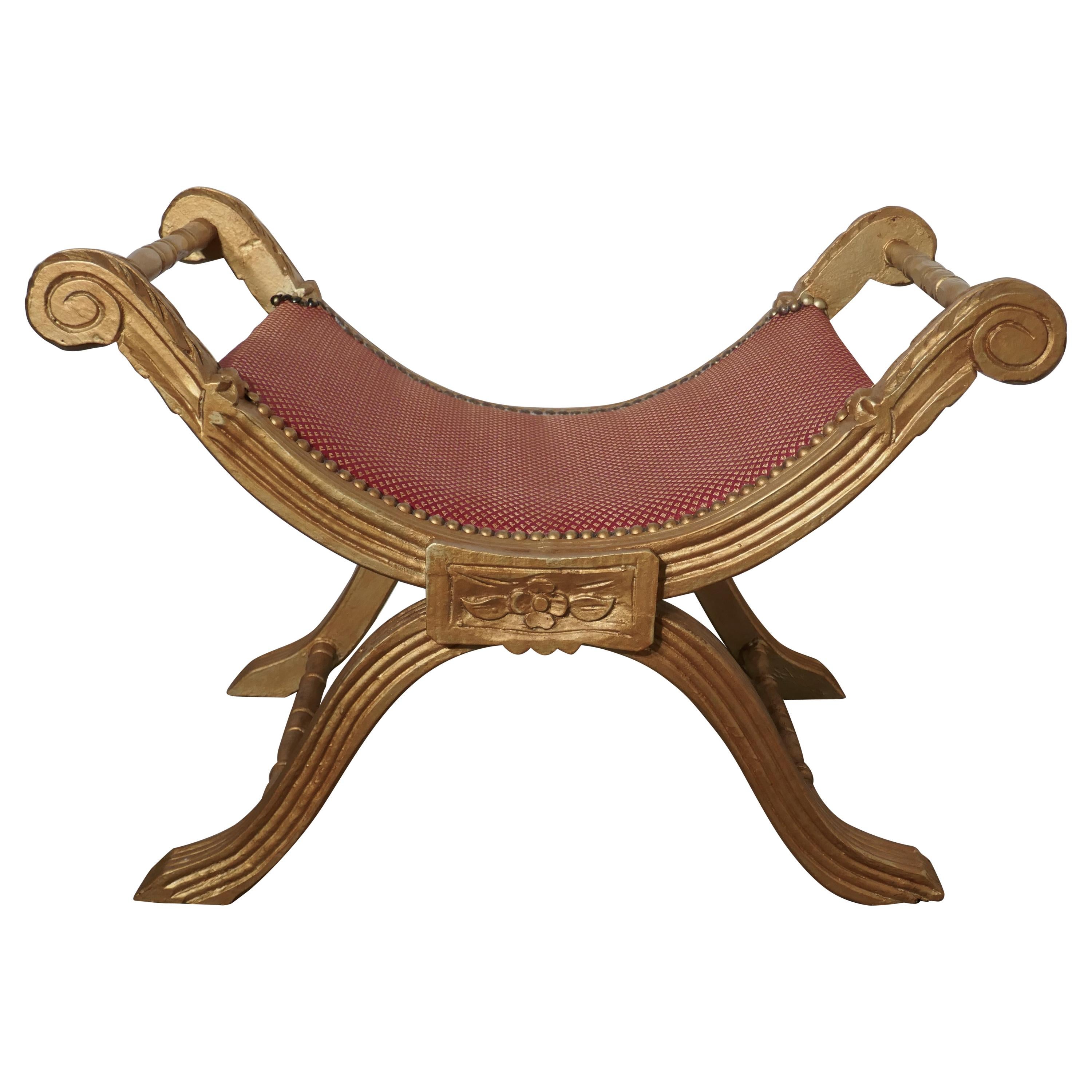 19th Century Empire Style Gilt X Frame Stool
