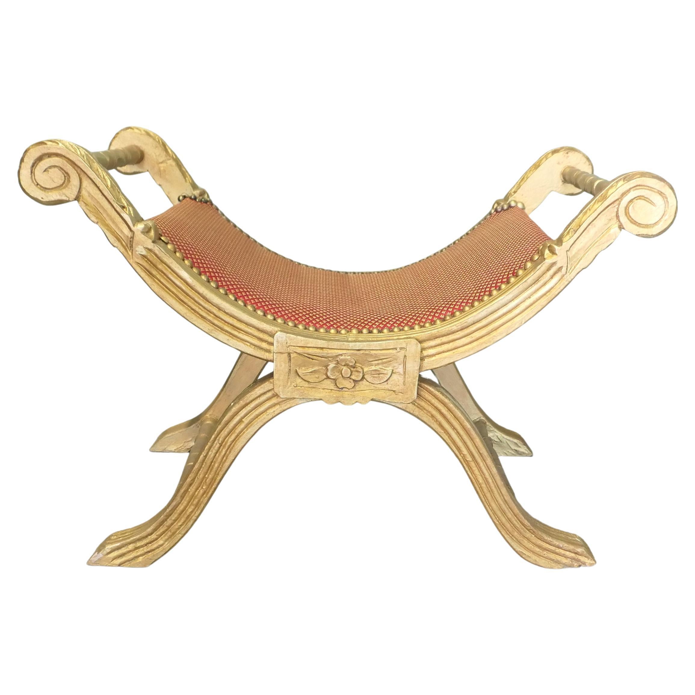 19th Century Empire Style Gilt X Frame Stool For Sale