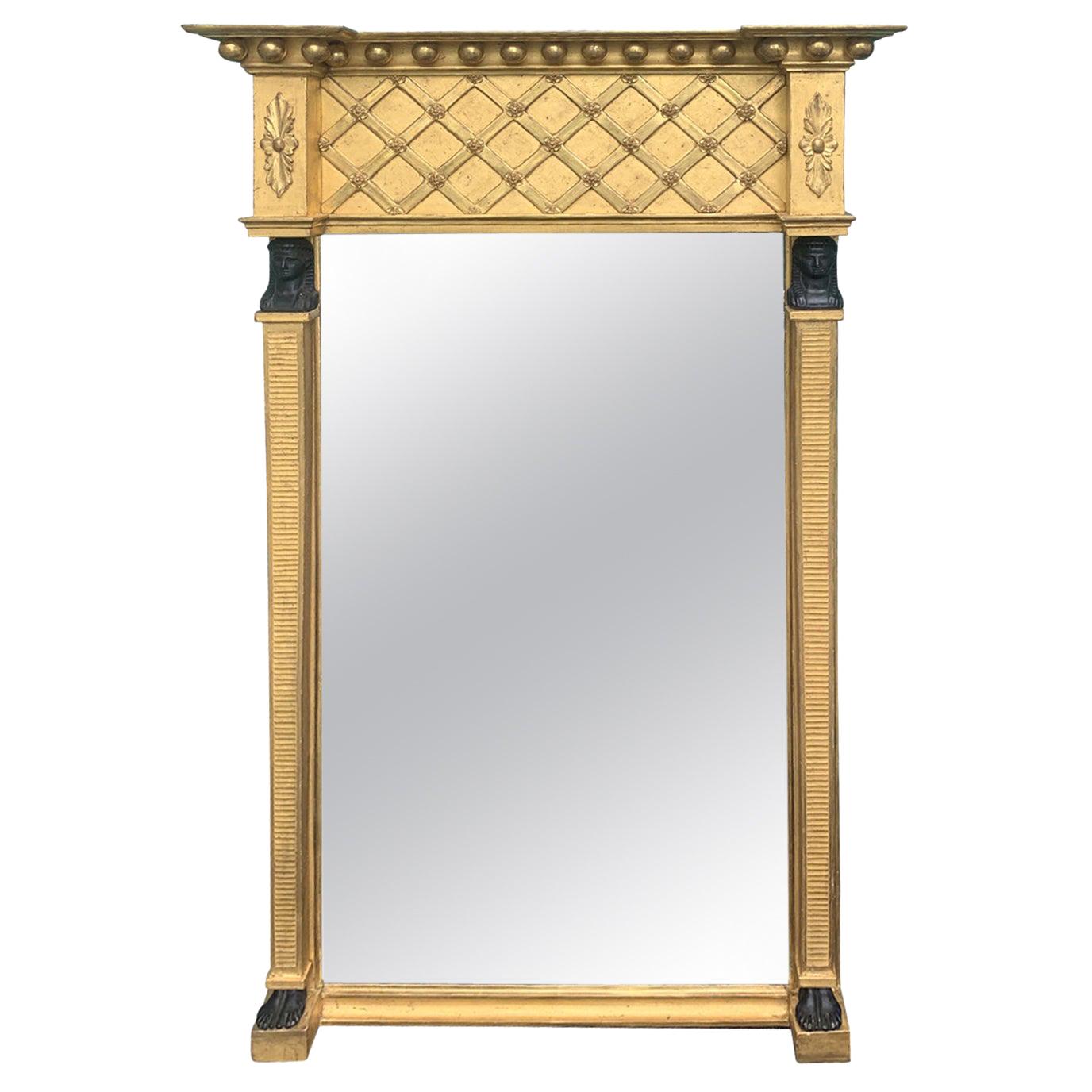 19th Century Empire Style Giltwood Mirror with Carved Faces For Sale