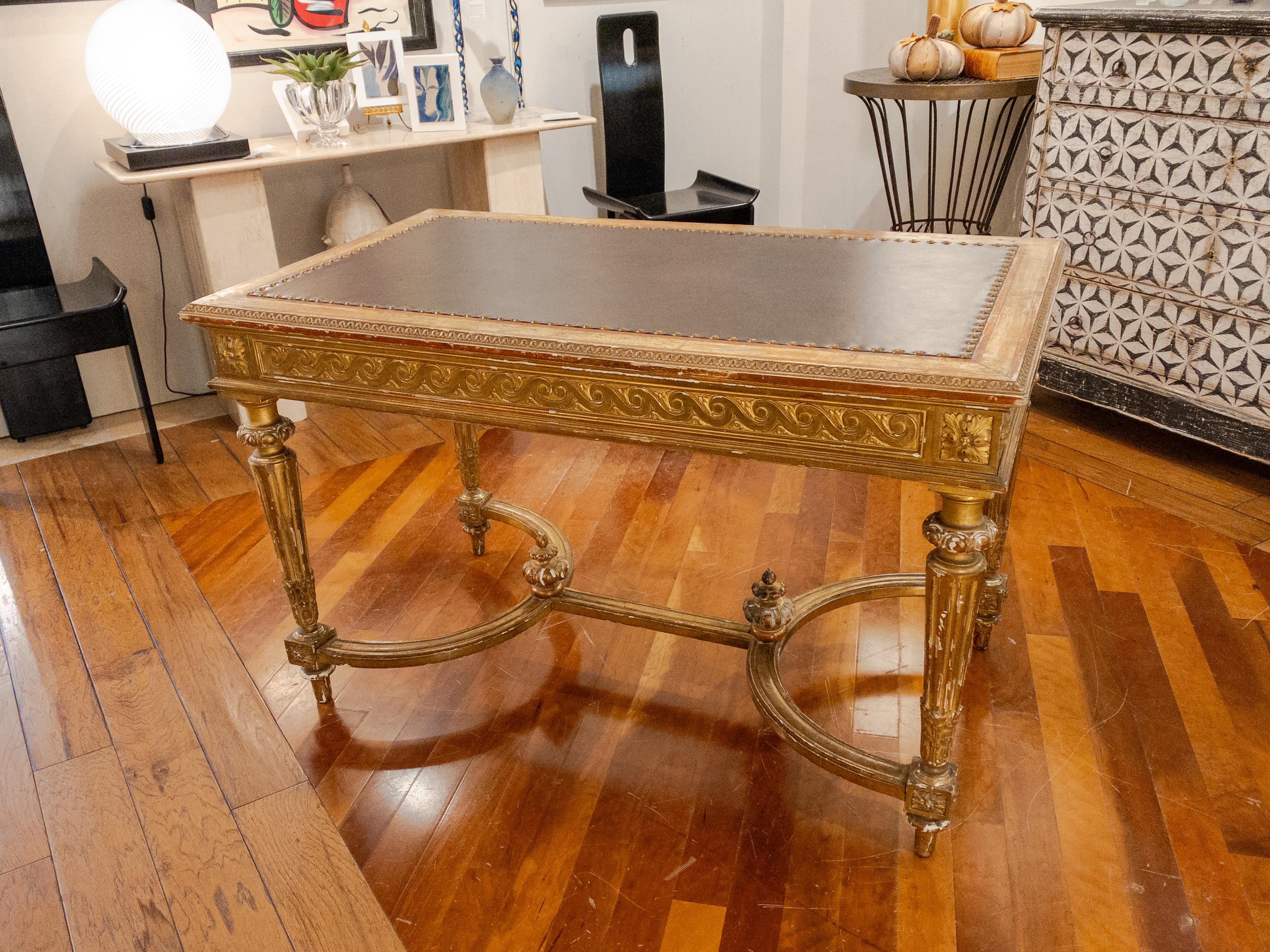 French 19th Century Empire Style Gold Leaf Library Table / Desk For Sale