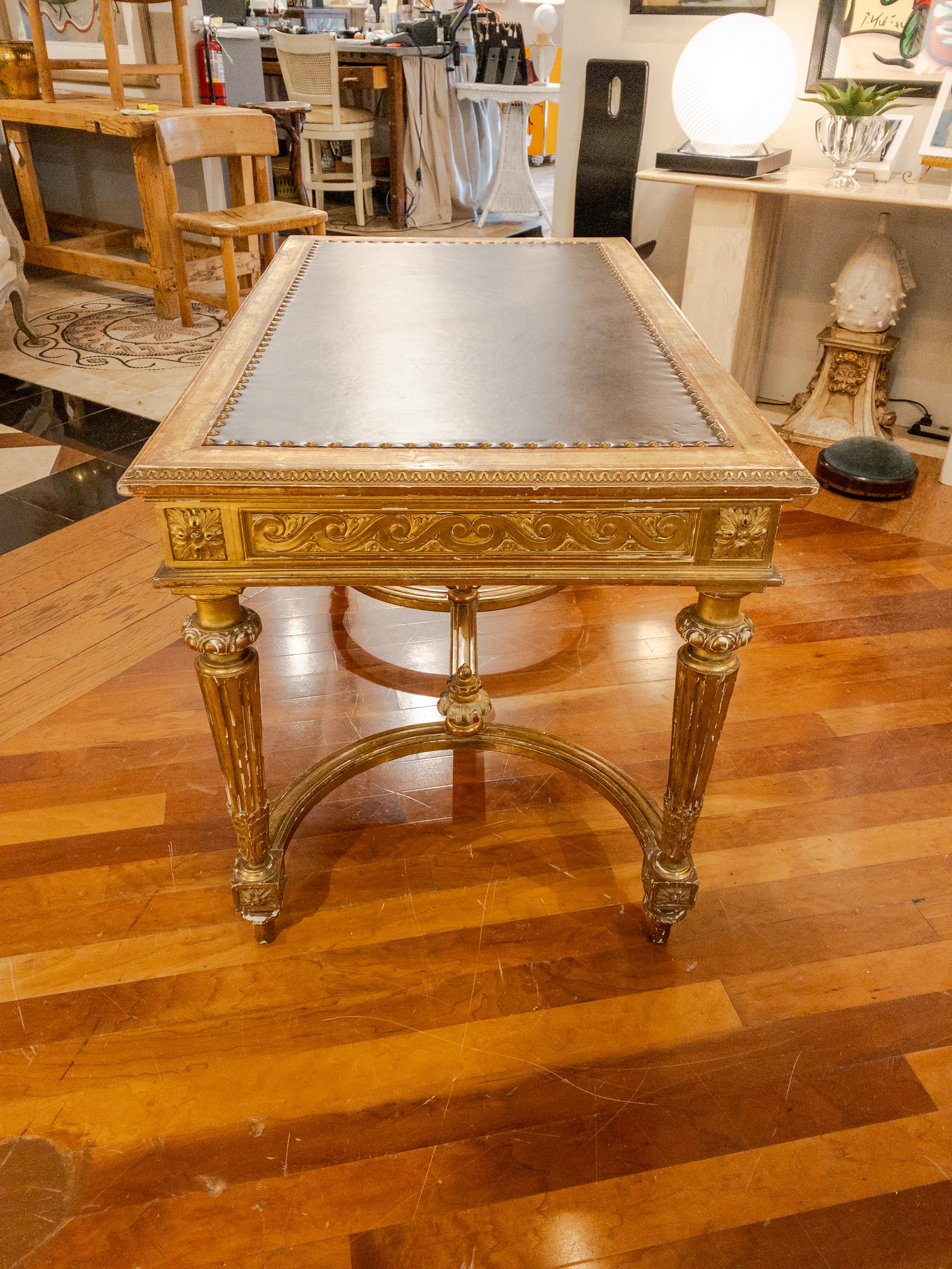 Carved 19th Century Empire Style Gold Leaf Library Table / Desk For Sale