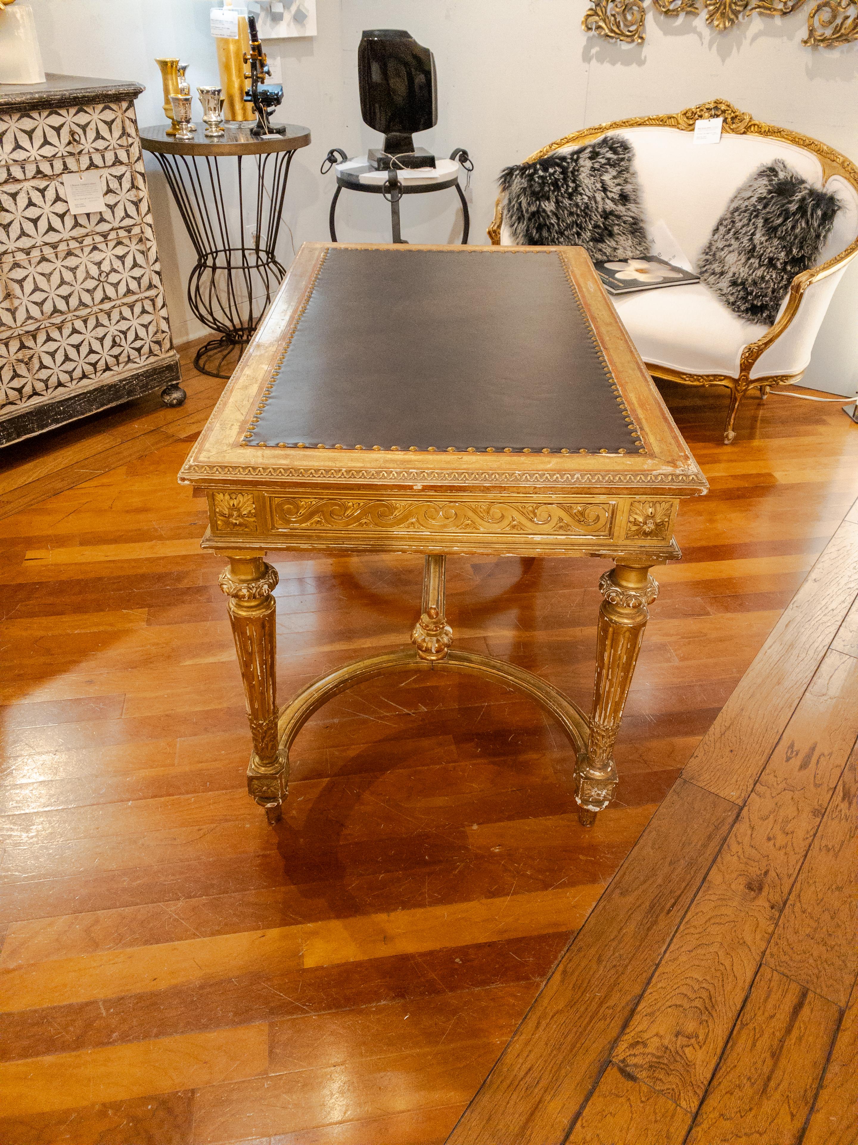 19th Century Empire Style Gold Leaf Library Table / Desk In Good Condition For Sale In Houston, TX