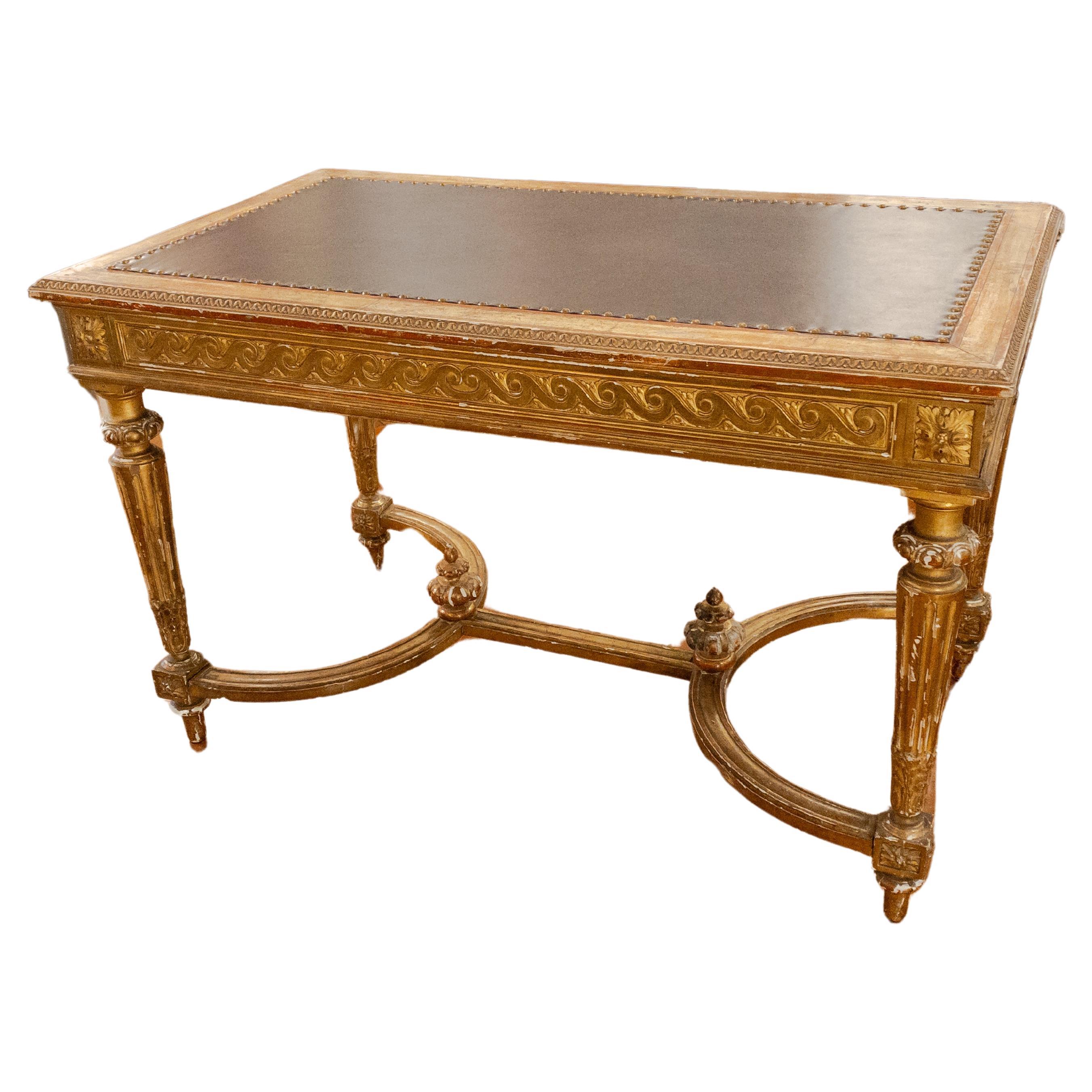 Table de bibliothèque / bureau à feuilles d'or de style Empire du 19e siècle en vente