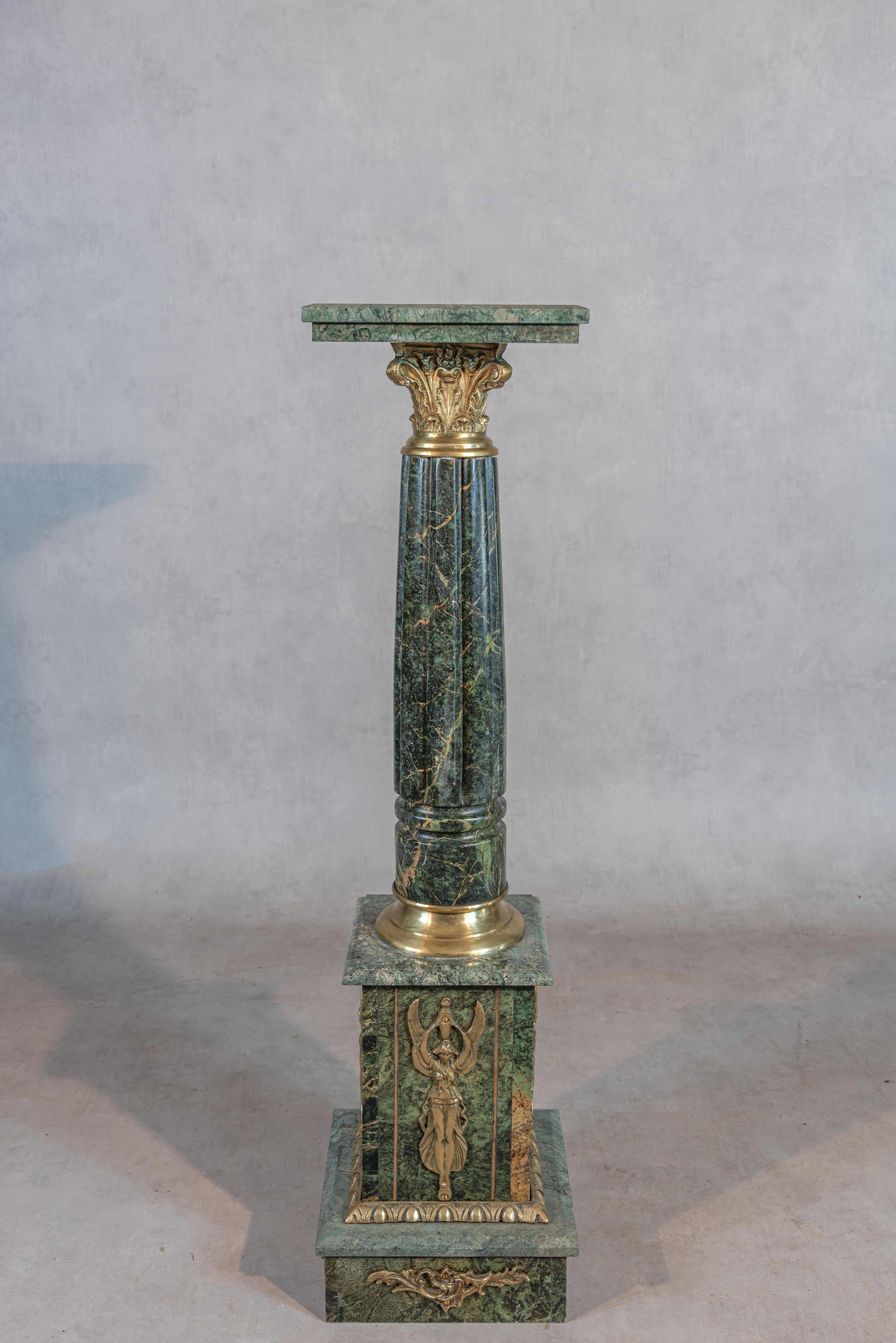 French 19th Century Empire Style Green Marble Pillar or Column
