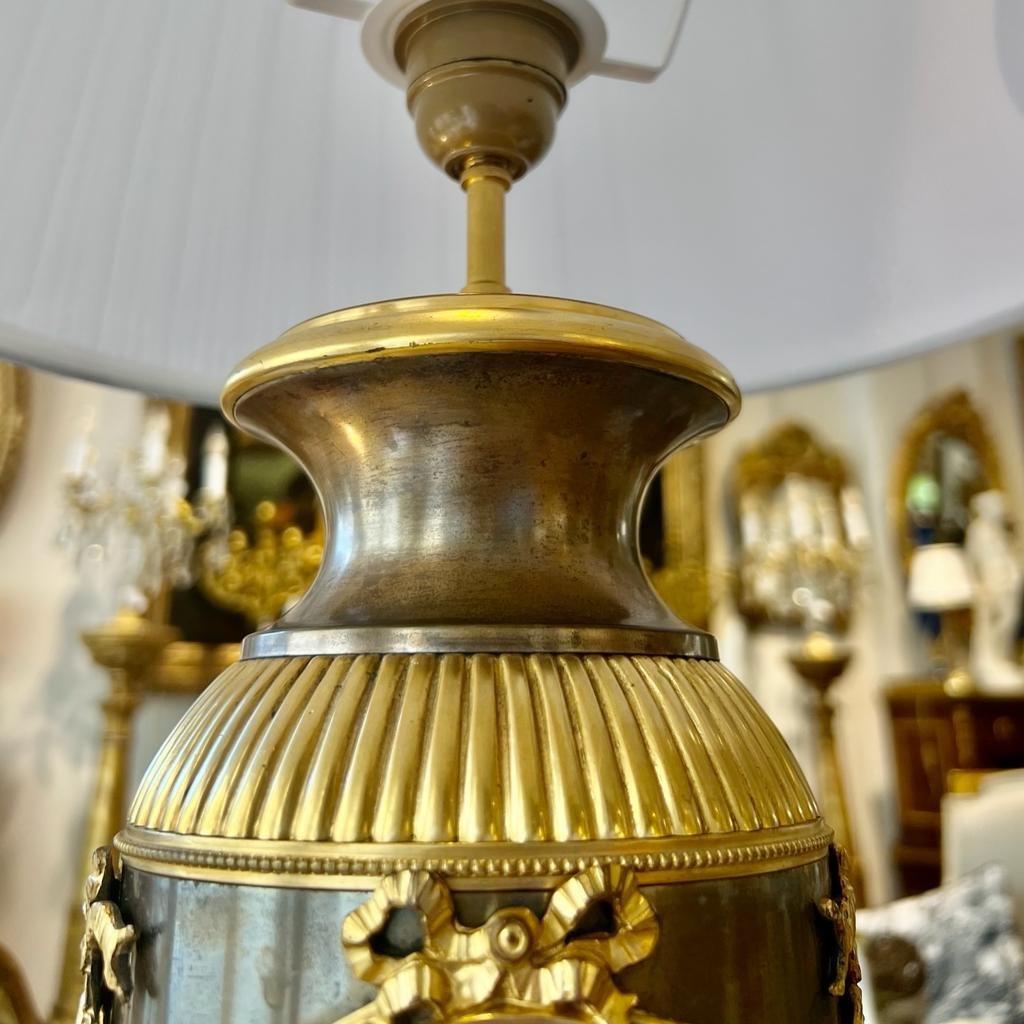 Bronzed 19th-Century Empire-Style Lamp in Gilt Bronze and Brown Patina with Marble Base For Sale