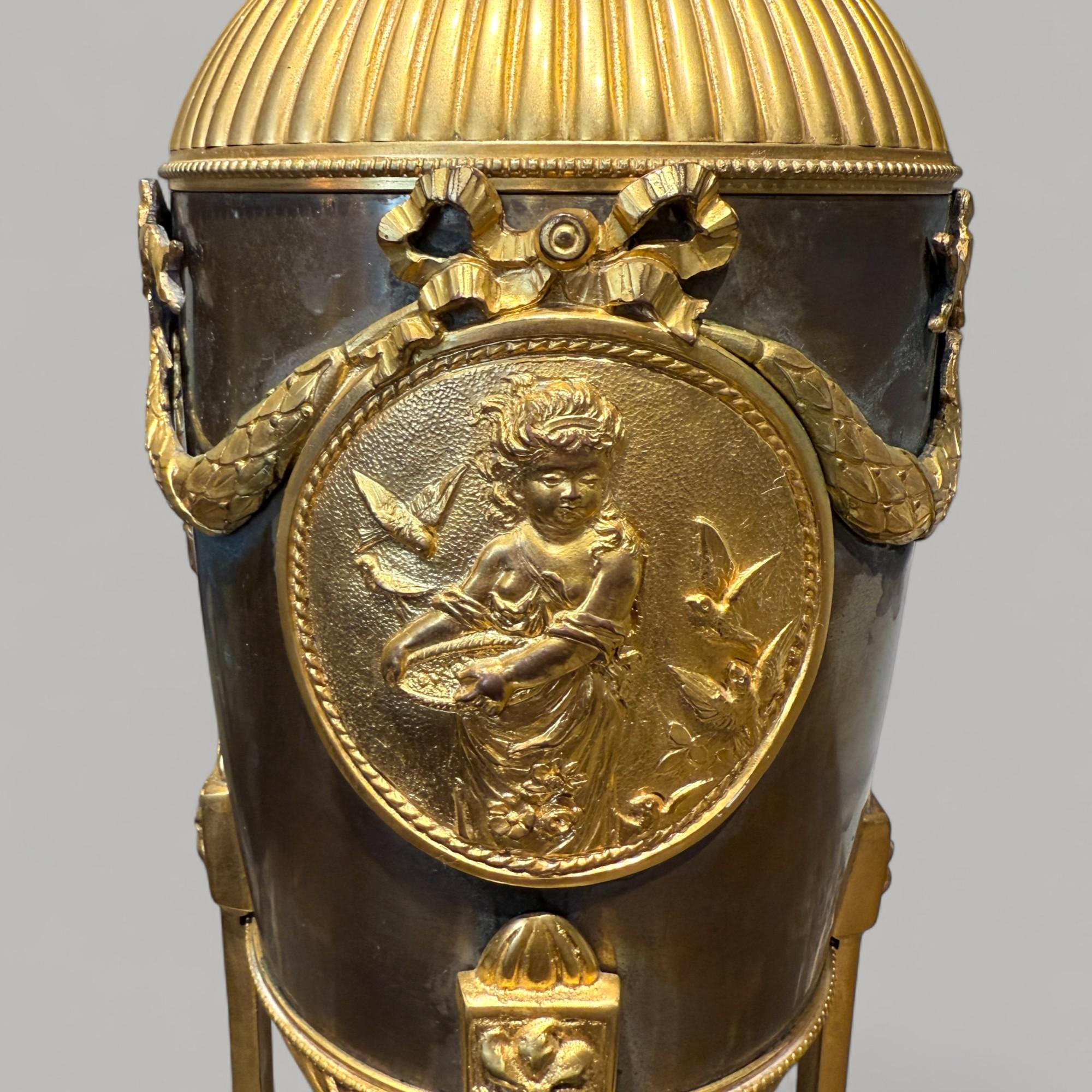 Empire-Style Lamp in Gilt Bronze and Brown Patina with Marble Base, 19th Century For Sale 2