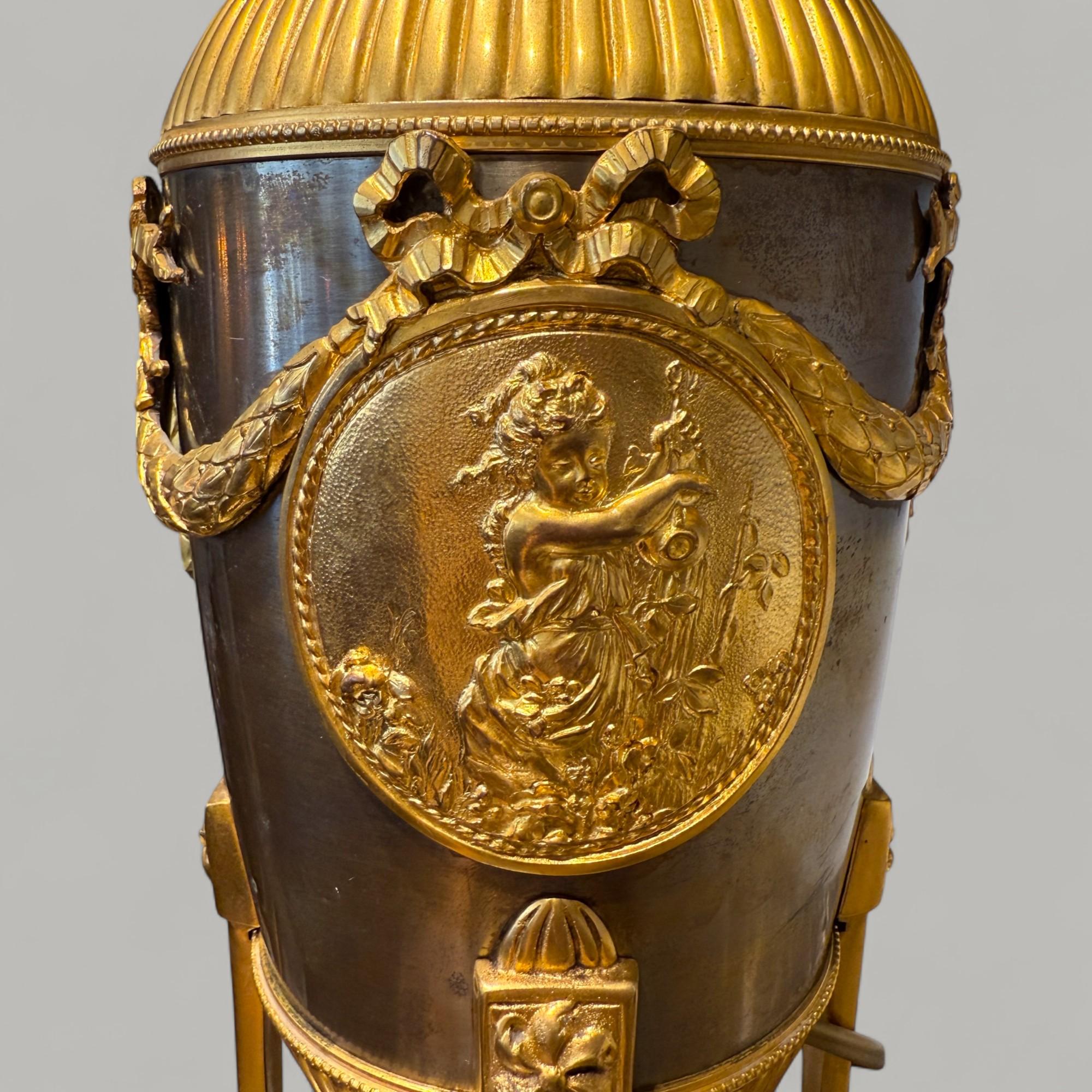 Empire-Style Lamp in Gilt Bronze and Brown Patina with Marble Base, 19th Century For Sale 3