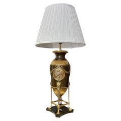19th-Century Empire-Style Lamp in Gilt Bronze and Brown Patina with Marble Base