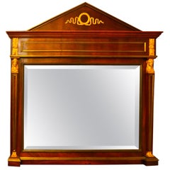 19th Century Empire Style Mahogany Bevelled Mirror with Gilt Bronze Mounts