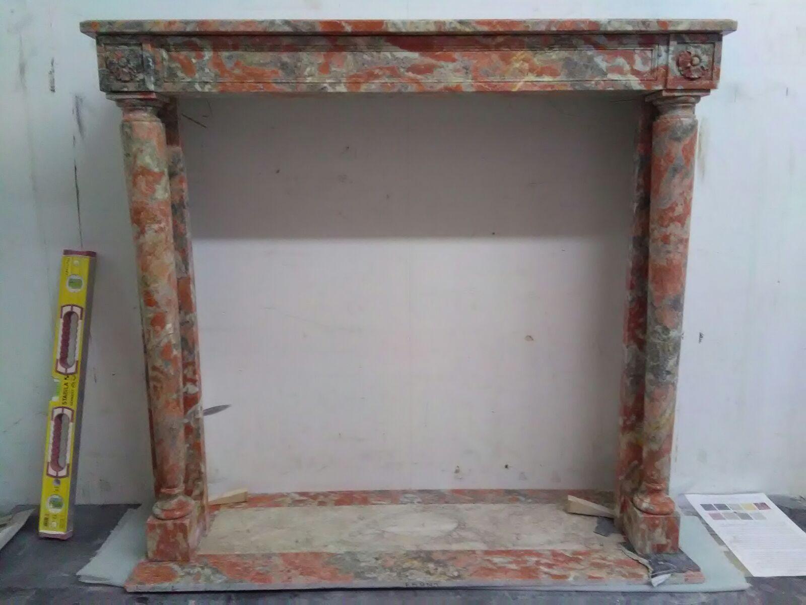 French 19th Century Empire Style Mantel Carved in Incarnat Turquin Marble For Sale