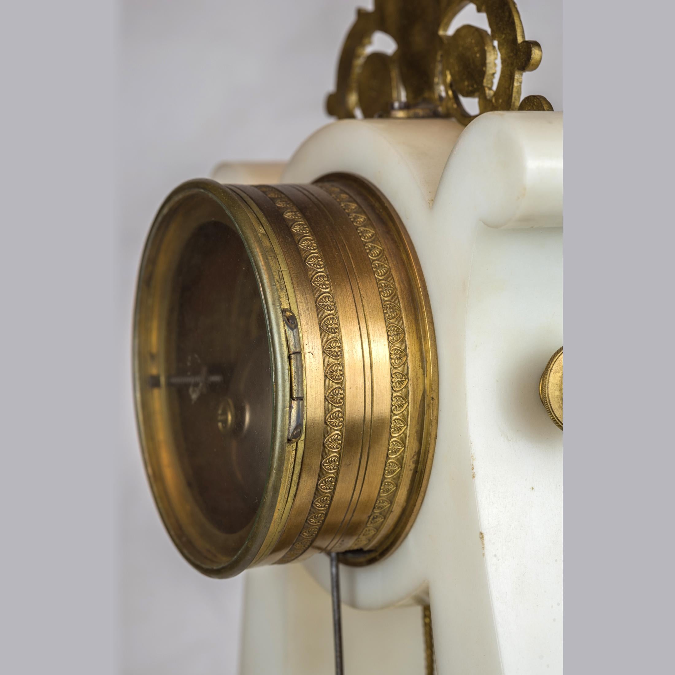 19th Century Empire Style Ormolu and White Marble Lyre Clock  In Good Condition In New York, NY