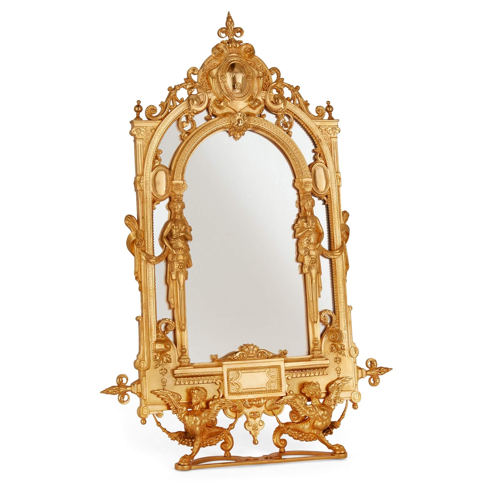 Français Miroir de table en bronze doré de style Empire du 19e siècle en vente