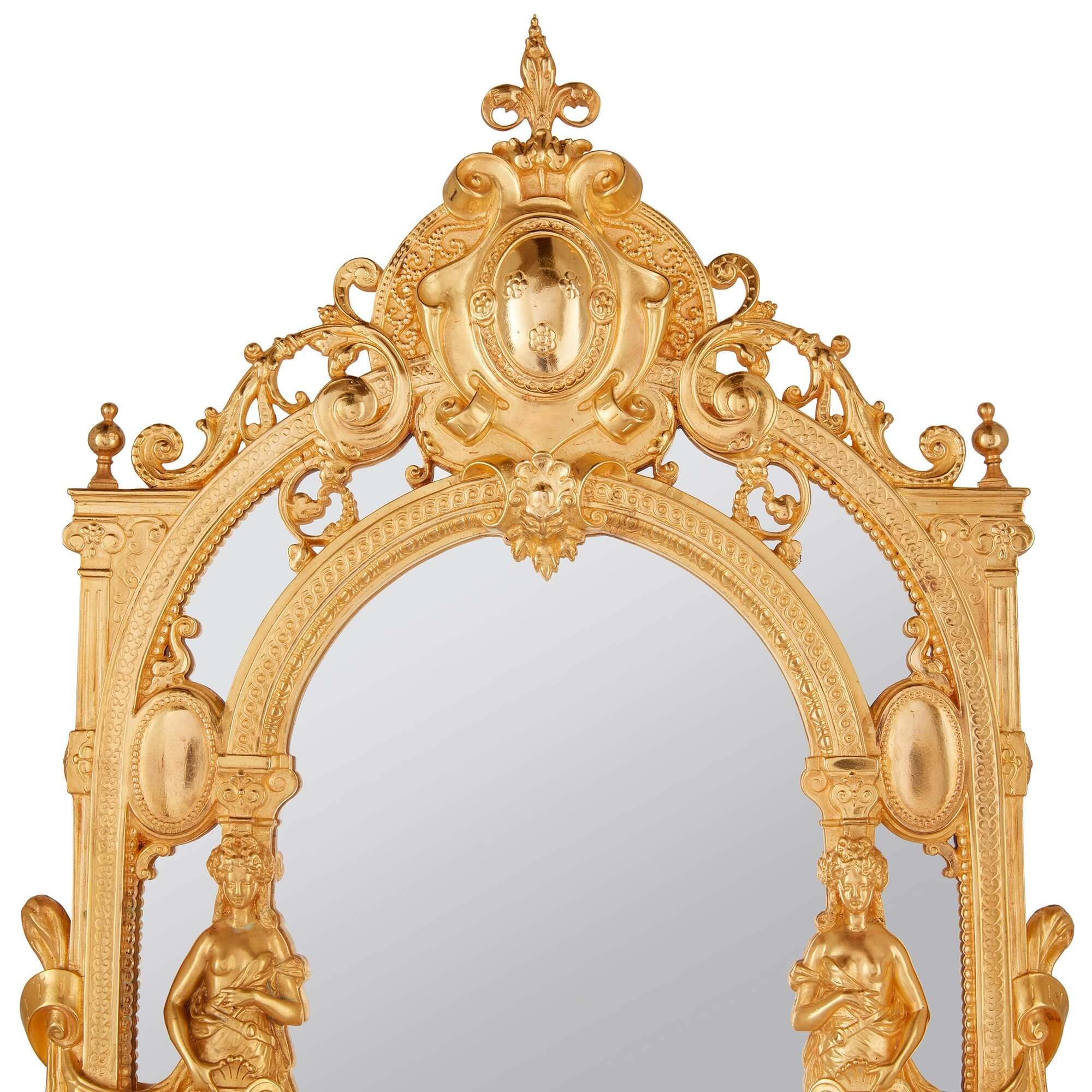 Gilt 19th Century Empire Style Ormolu Table Mirror For Sale